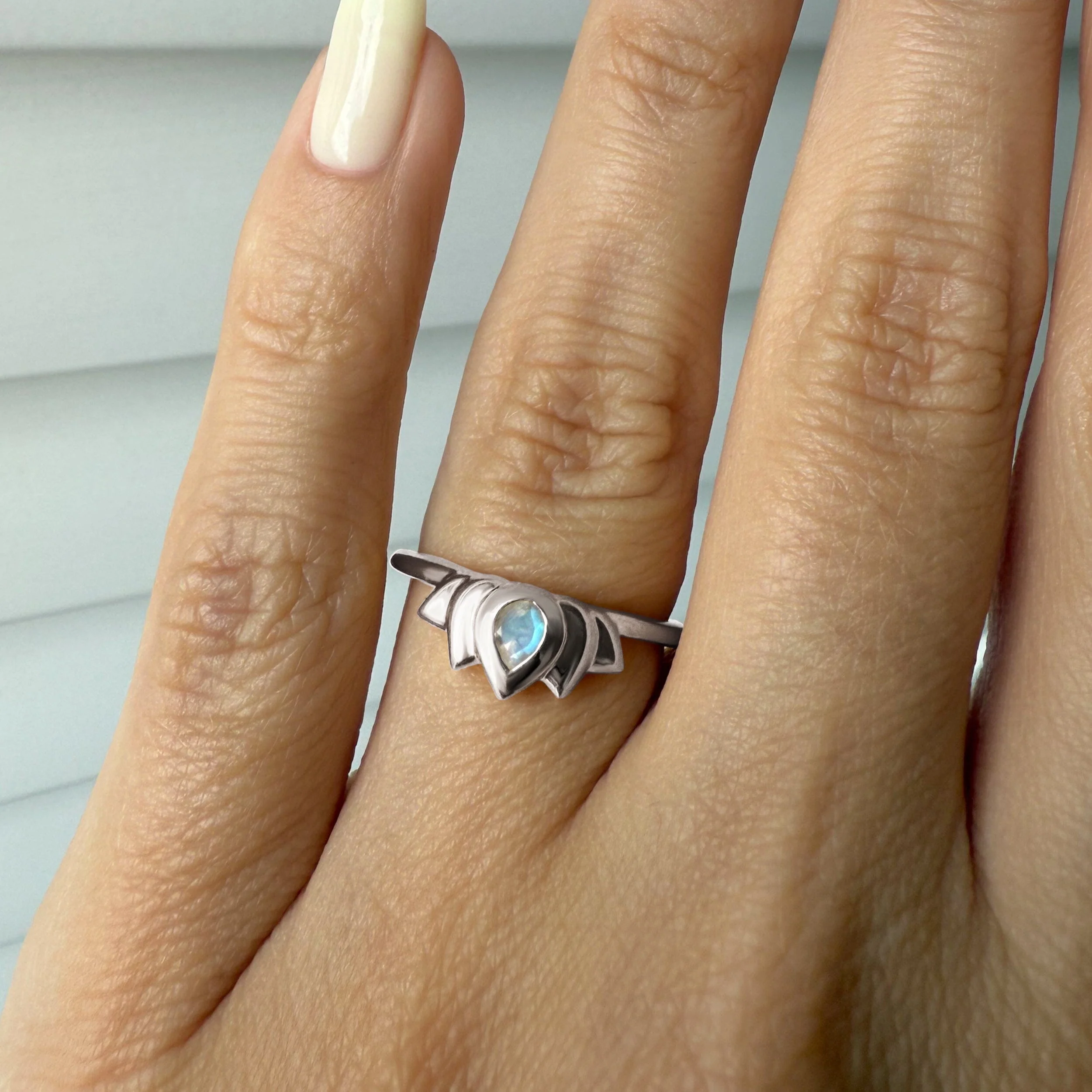 Moonstone Ring - Dainty Lotus - Image 3