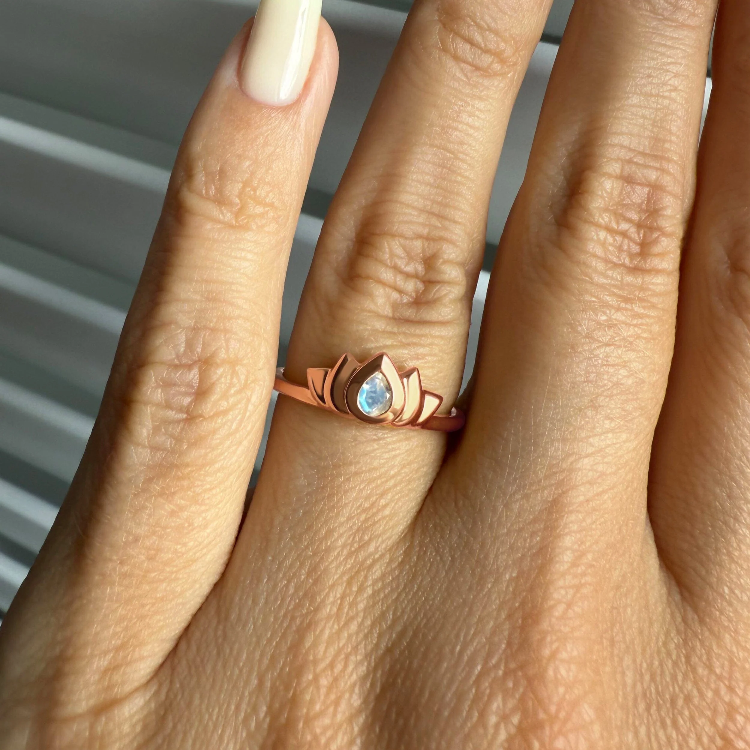 Moonstone Ring - Dainty Lotus - Image 5