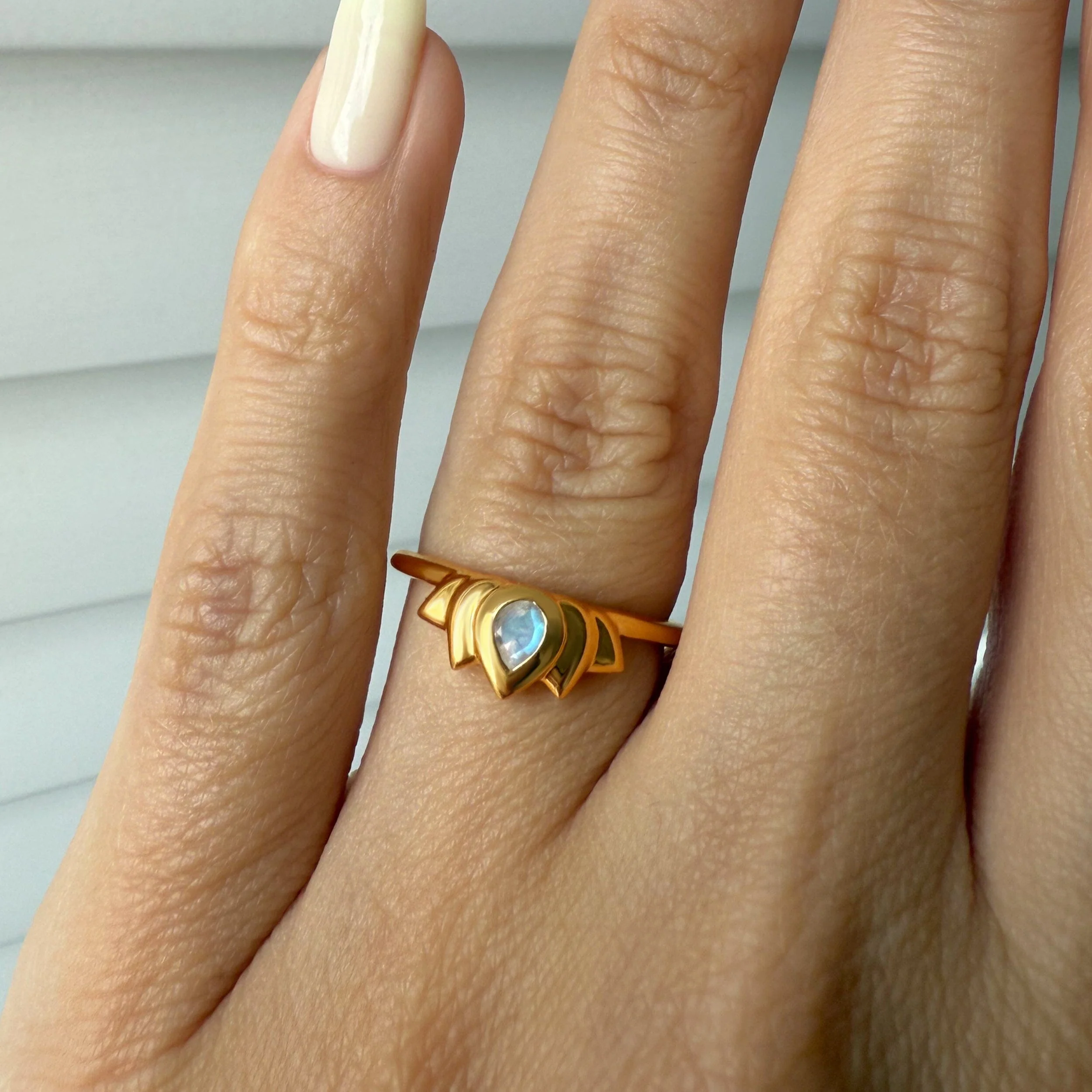 Moonstone Ring - Dainty Lotus - Image 9