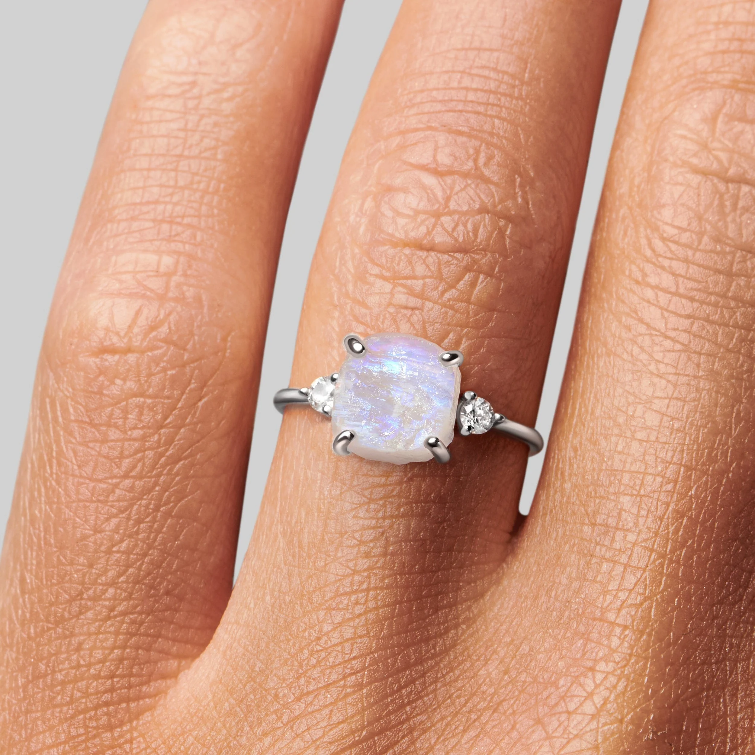 Moonstone White Zircon Ring - Raw Allure - Image 2