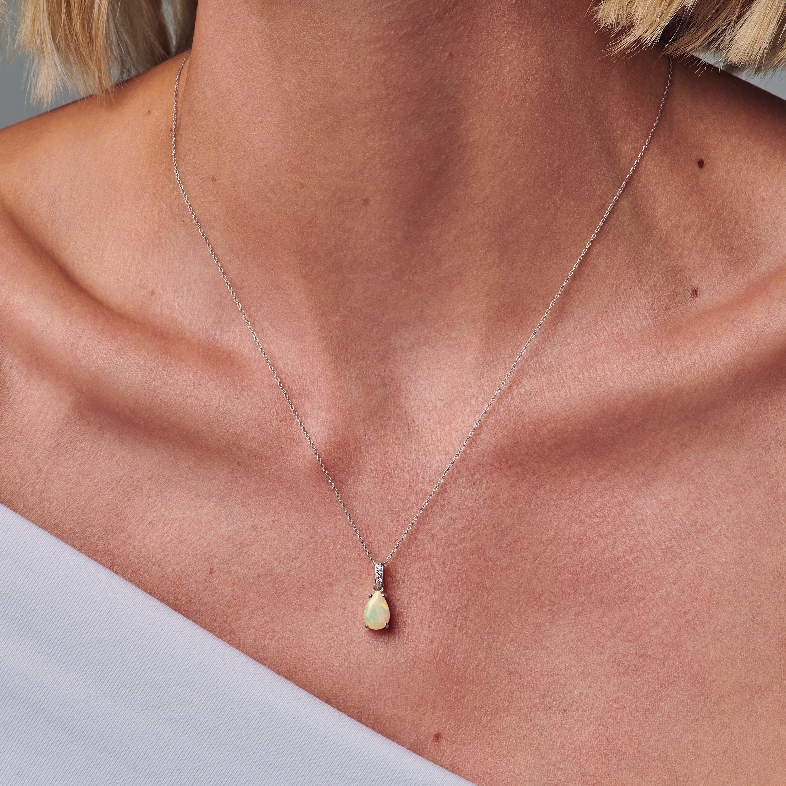 Opal Diamond Necklace Sway - October Birthstone - Image 2