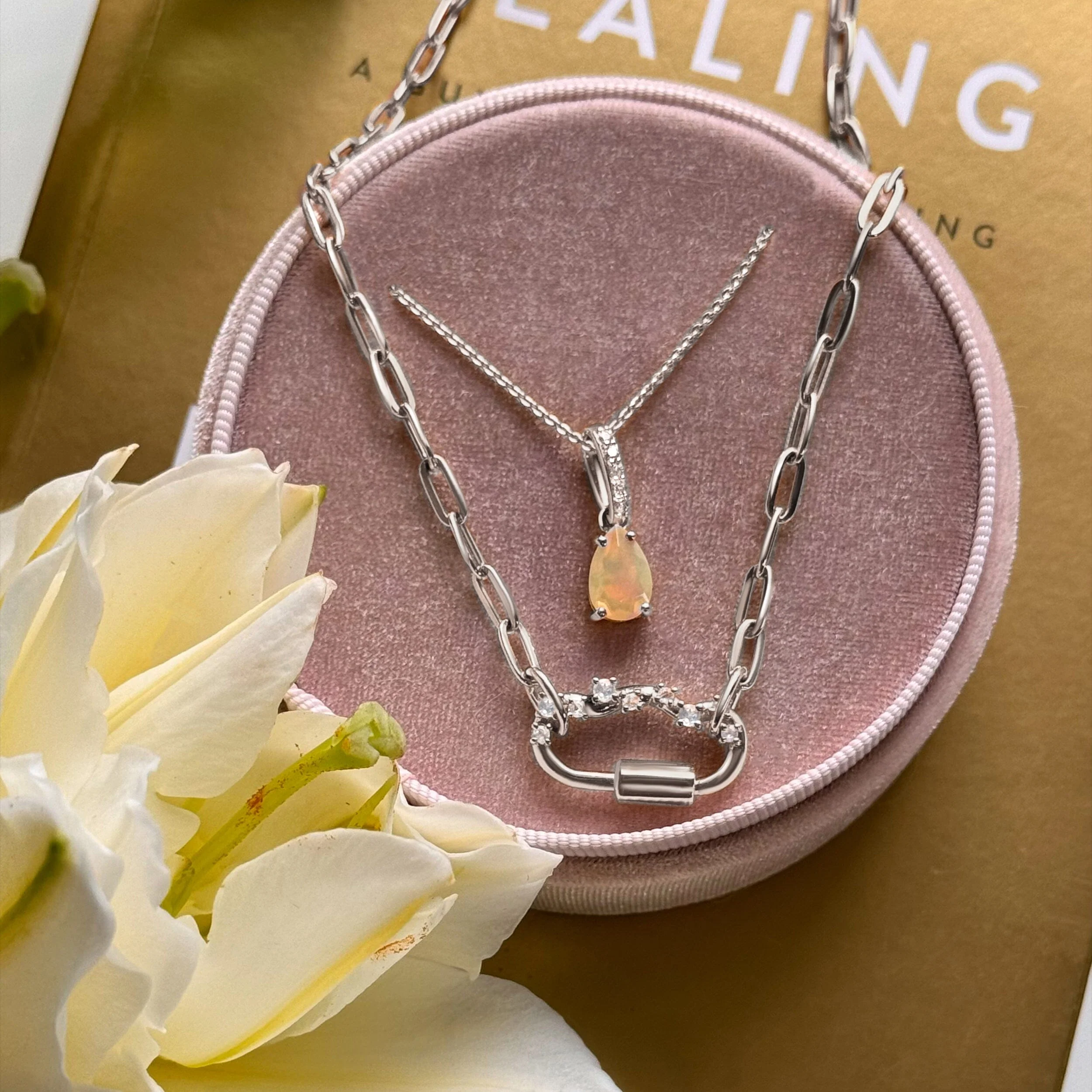 Opal Diamond Necklace Sway - October Birthstone - Image 3