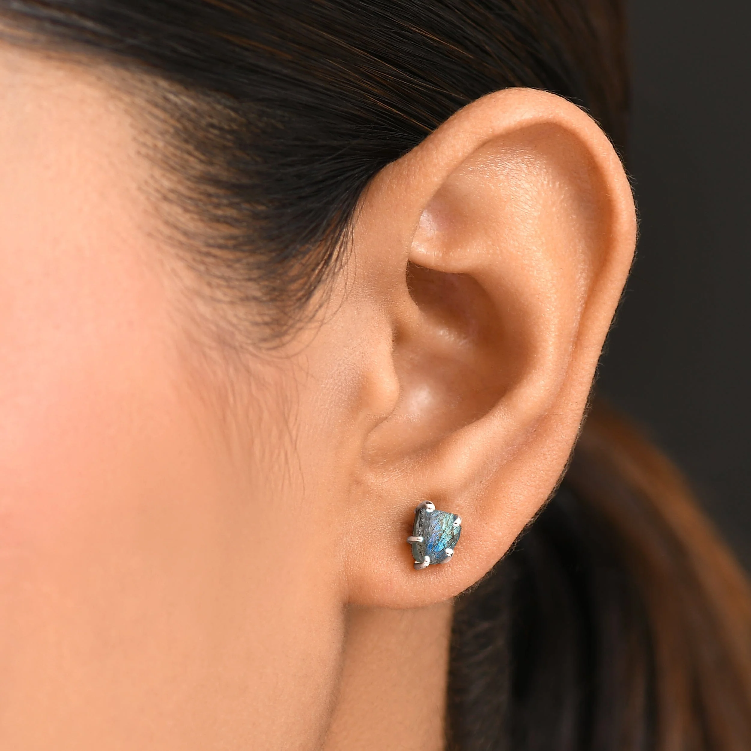 Raw Crystal Earrings - Celestial Labradorite - Image 2