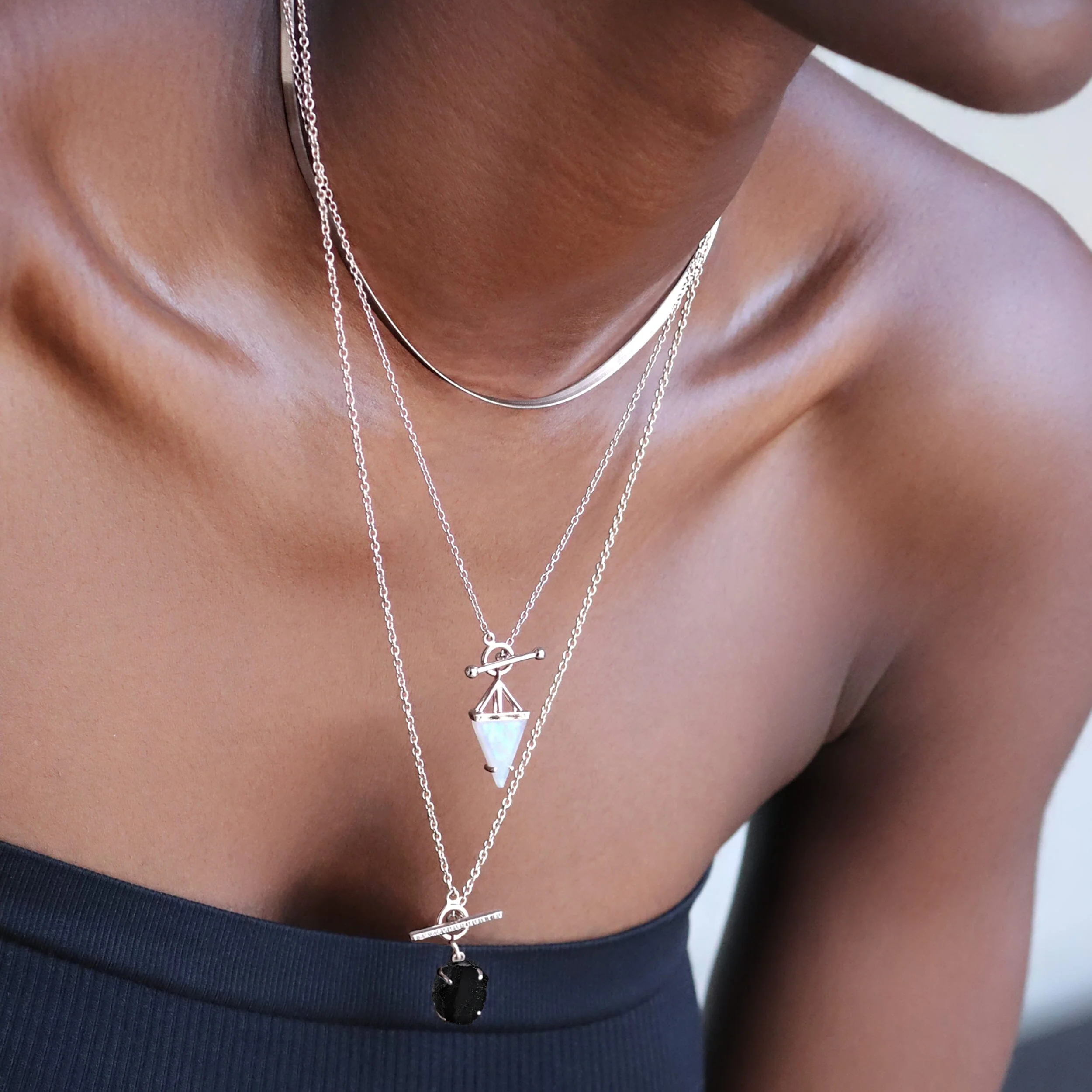 Raw Crystal Necklace - Black Obsidian T-Lock - Image 10