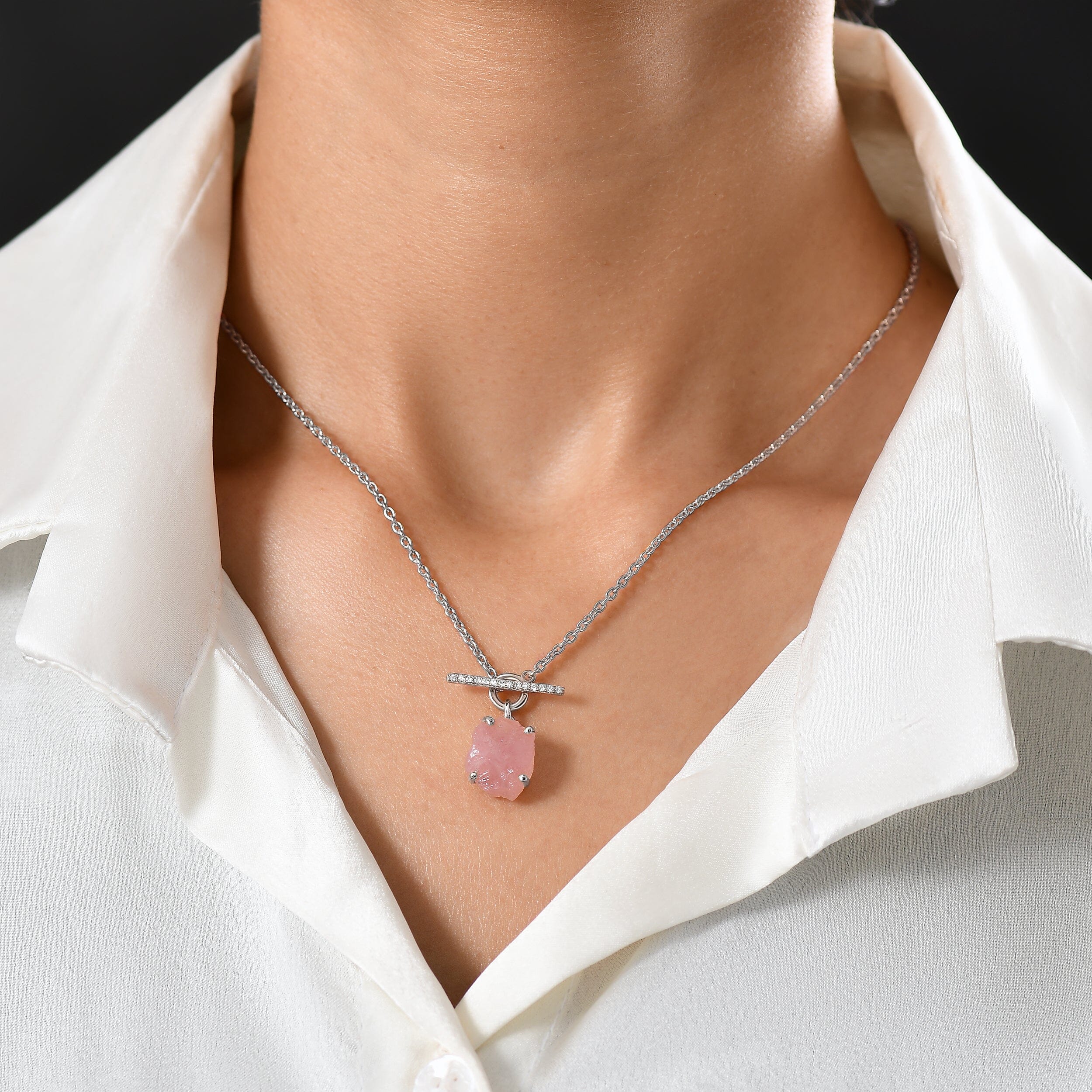 Raw Crystal Necklace - Rose Quartz T-Lock - Image 2