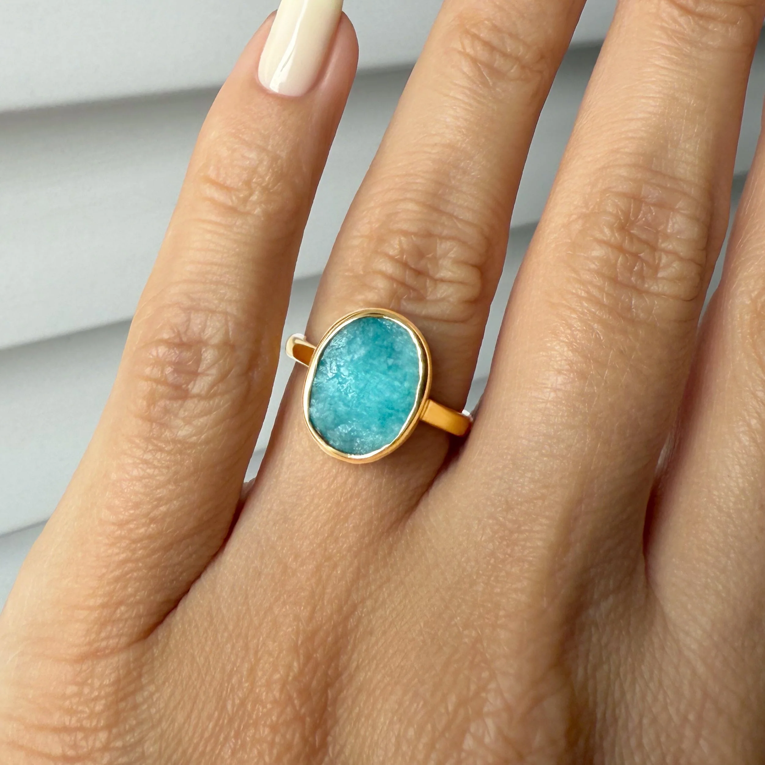 Raw Crystal Ring - Enfolded Amazonite - Image 6