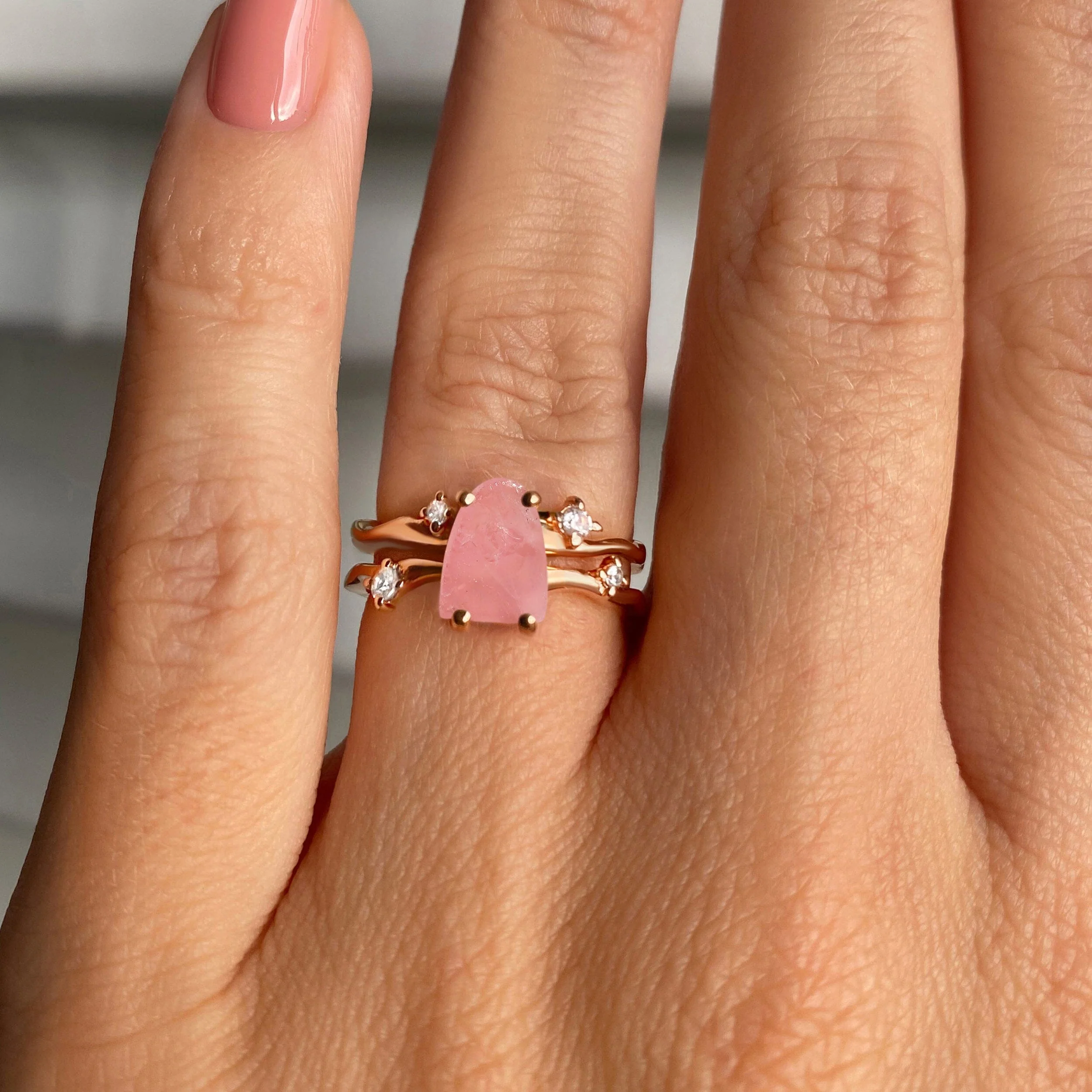 Raw Crystal Ring - Flow Rose Quartz - Image 4