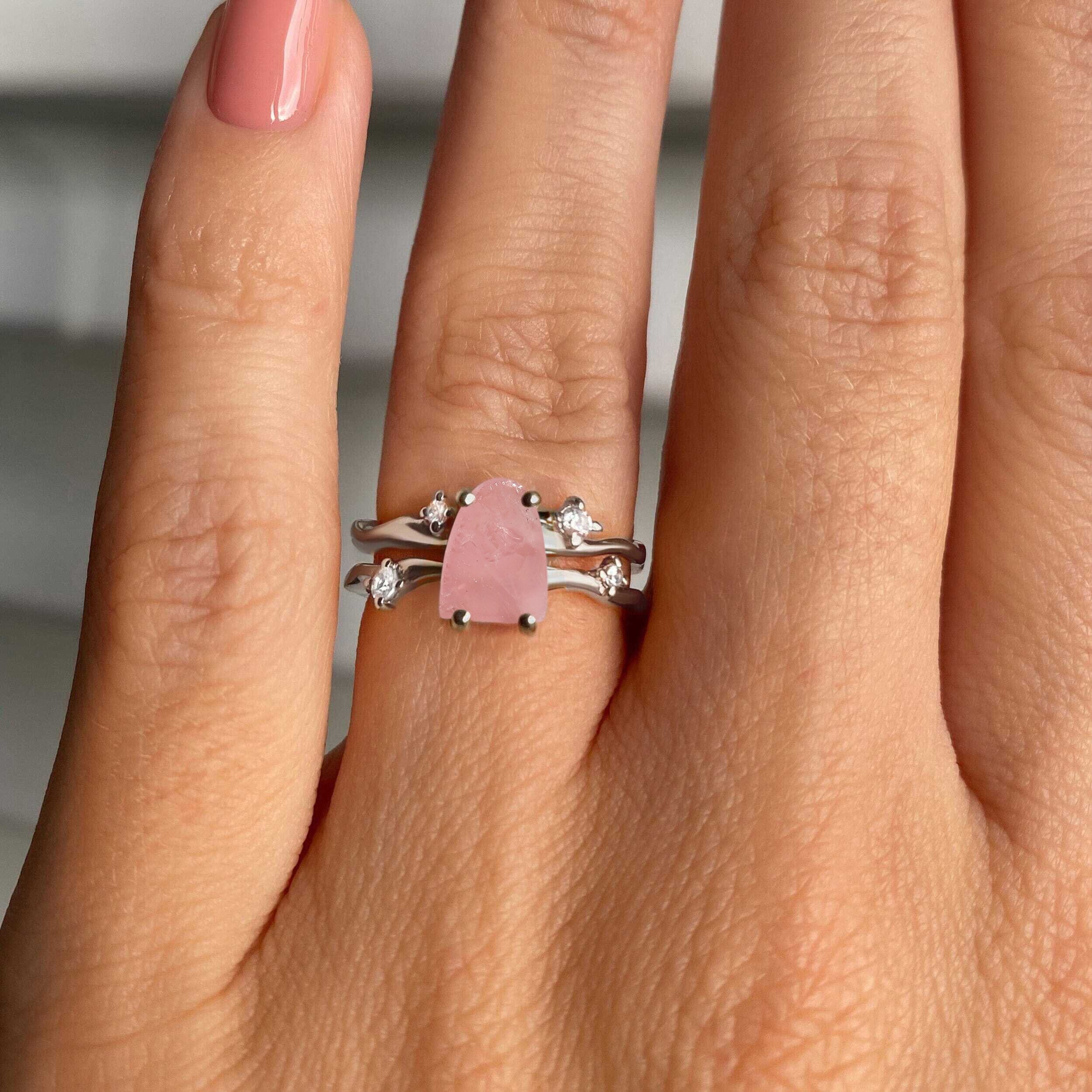 Raw Crystal Ring - Flow Rose Quartz - Image 8