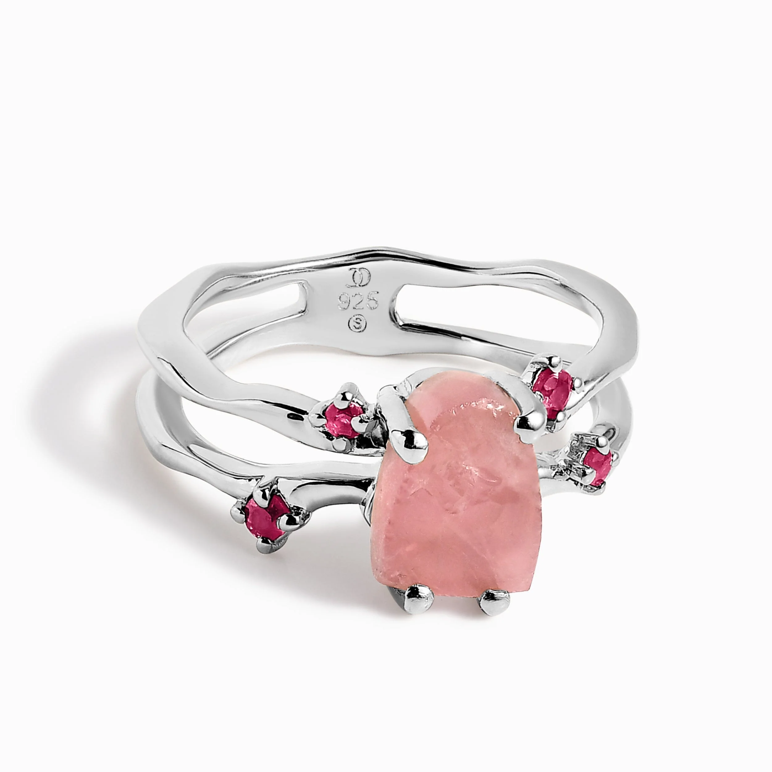 Raw Crystal Ring - Flow Rose Quartz Ruby