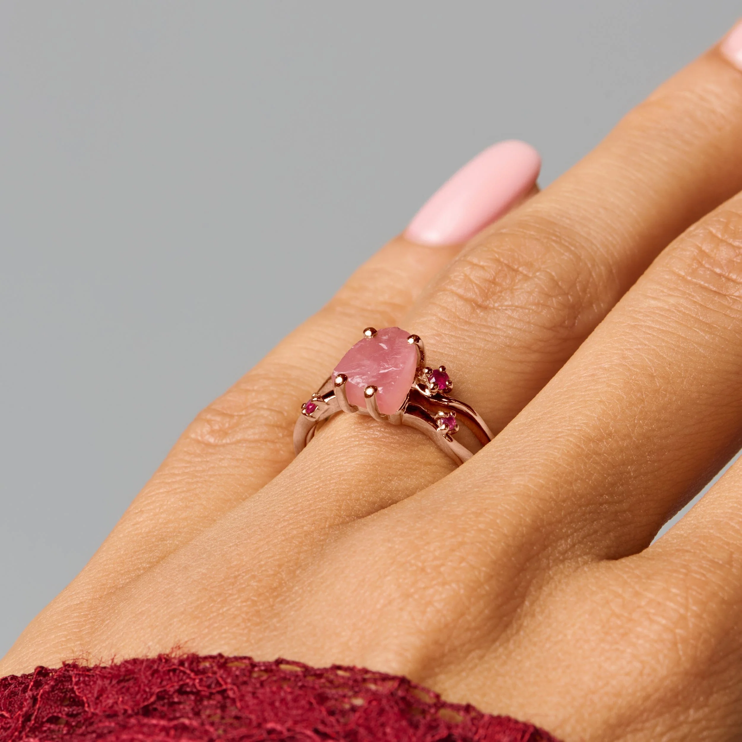 Raw Crystal Ring - Flow Rose Quartz Ruby - Image 14
