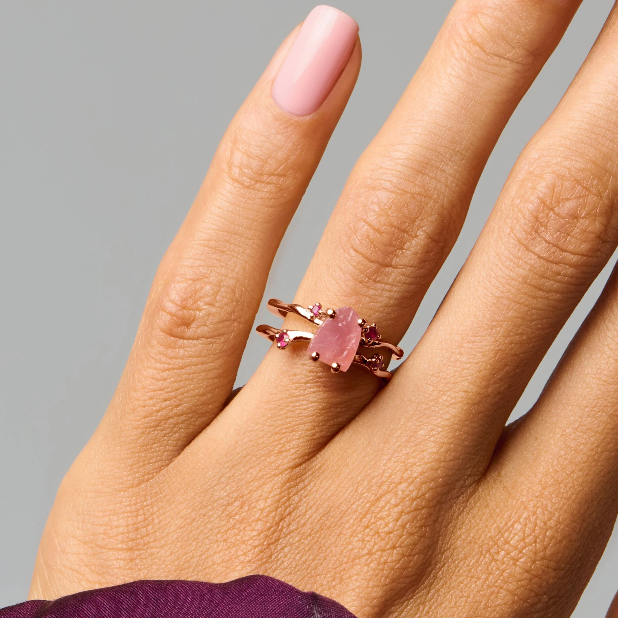 Raw Crystal Ring - Flow Rose Quartz Ruby - Image 4