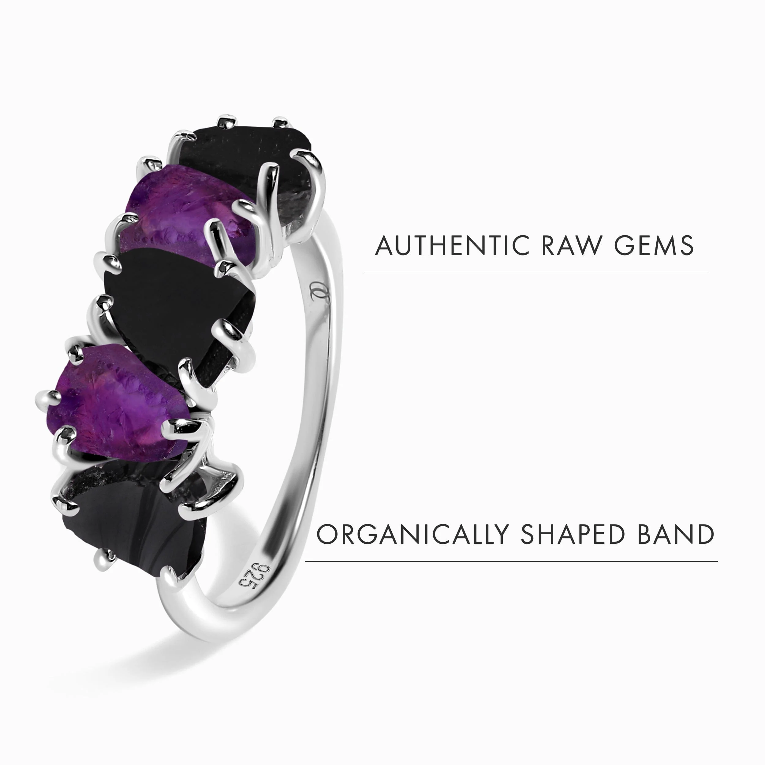 Raw Crystal Ring - Luminous Black Obsidian & Amethyst - Image 13