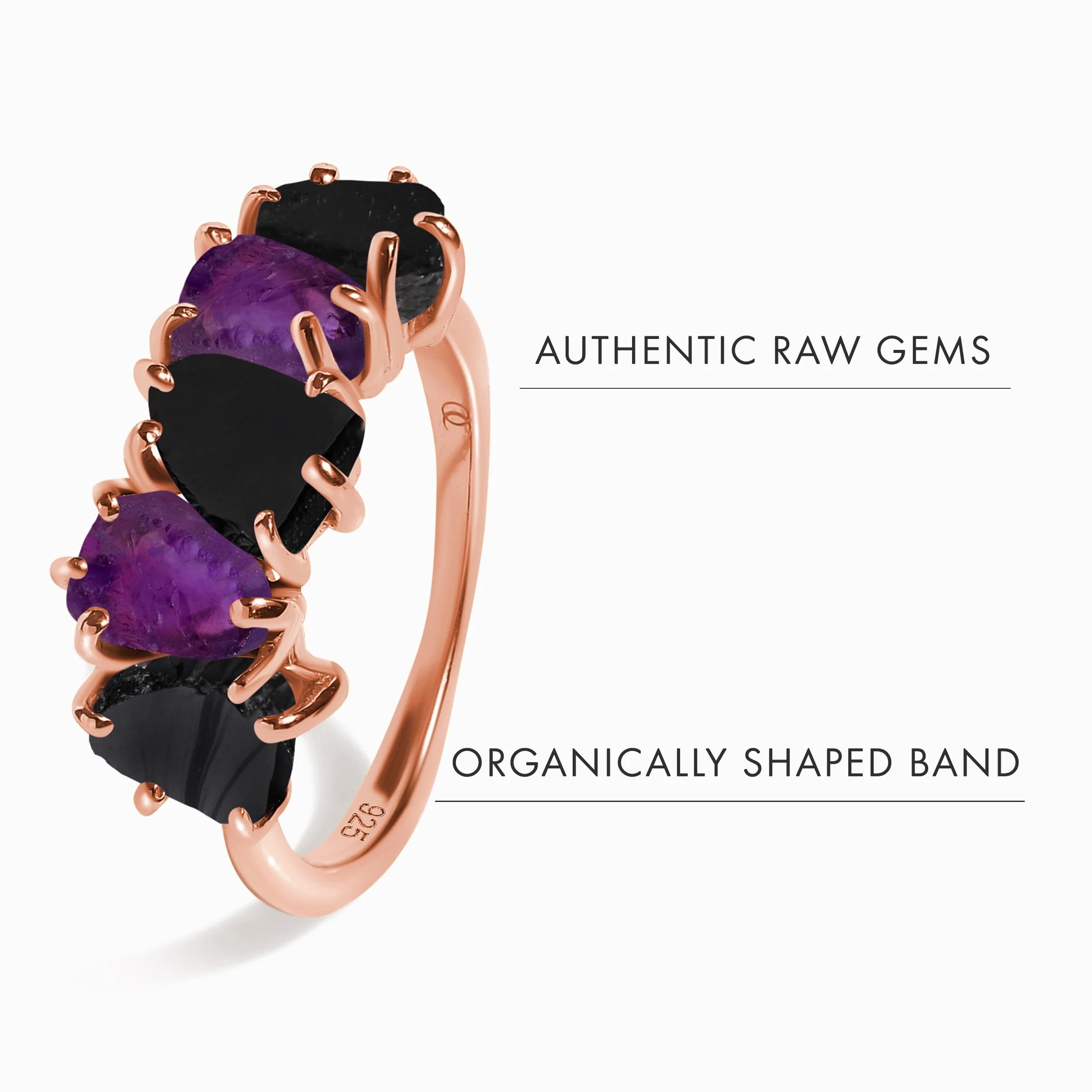 Raw Crystal Ring - Luminous Black Obsidian & Amethyst - Image 15