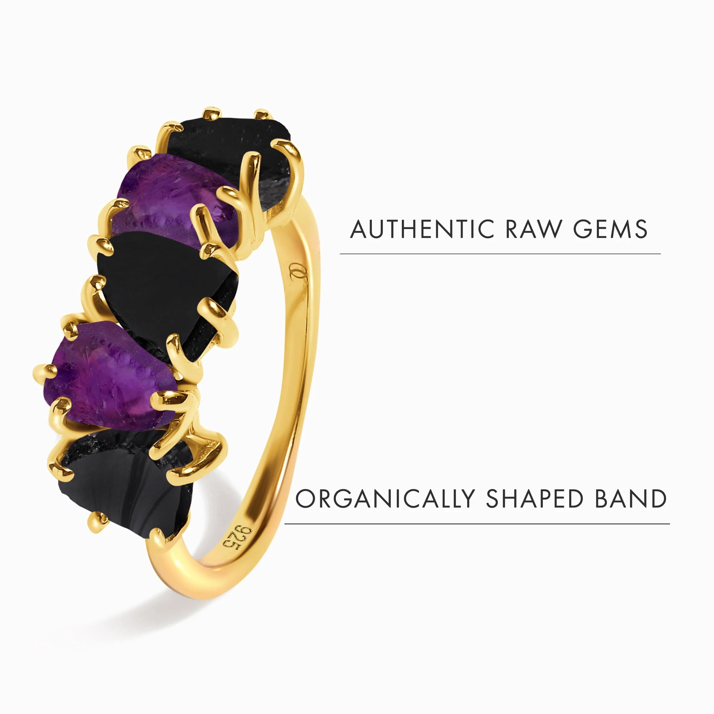 Raw Crystal Ring - Luminous Black Obsidian & Amethyst - Image 17