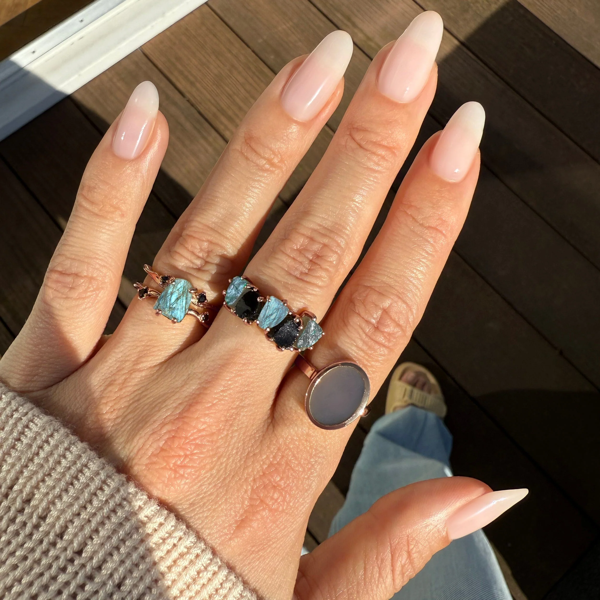 Raw Crystal Ring - Luminous Labradorite & Black Obsidian - Image 14