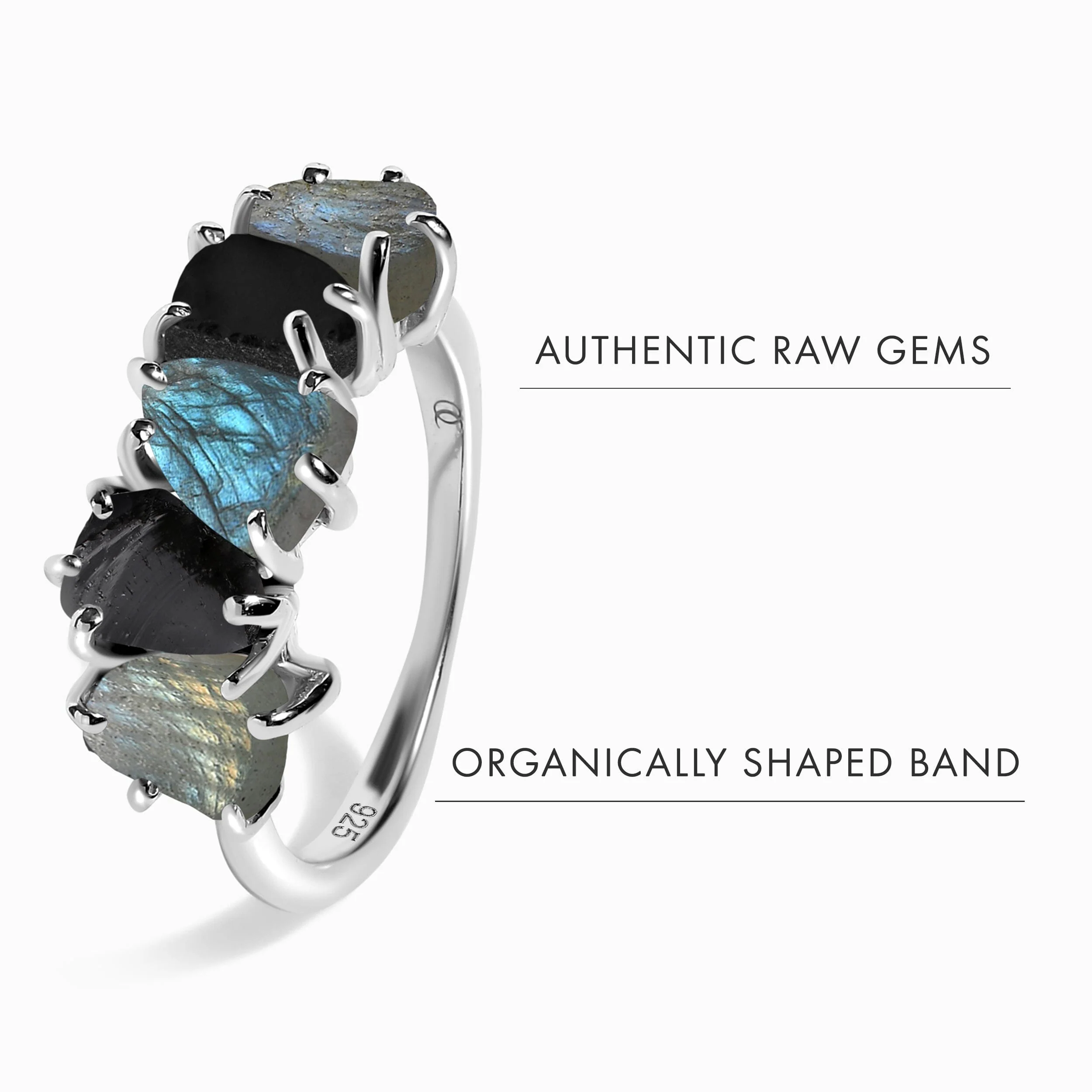 Raw Crystal Ring - Luminous Labradorite & Black Obsidian - Image 15