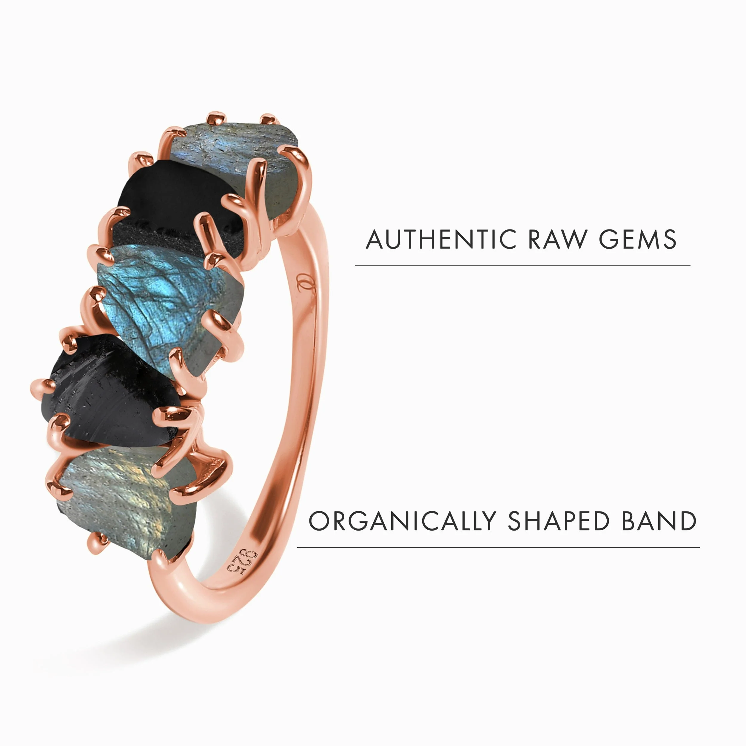 Raw Crystal Ring - Luminous Labradorite & Black Obsidian - Image 18