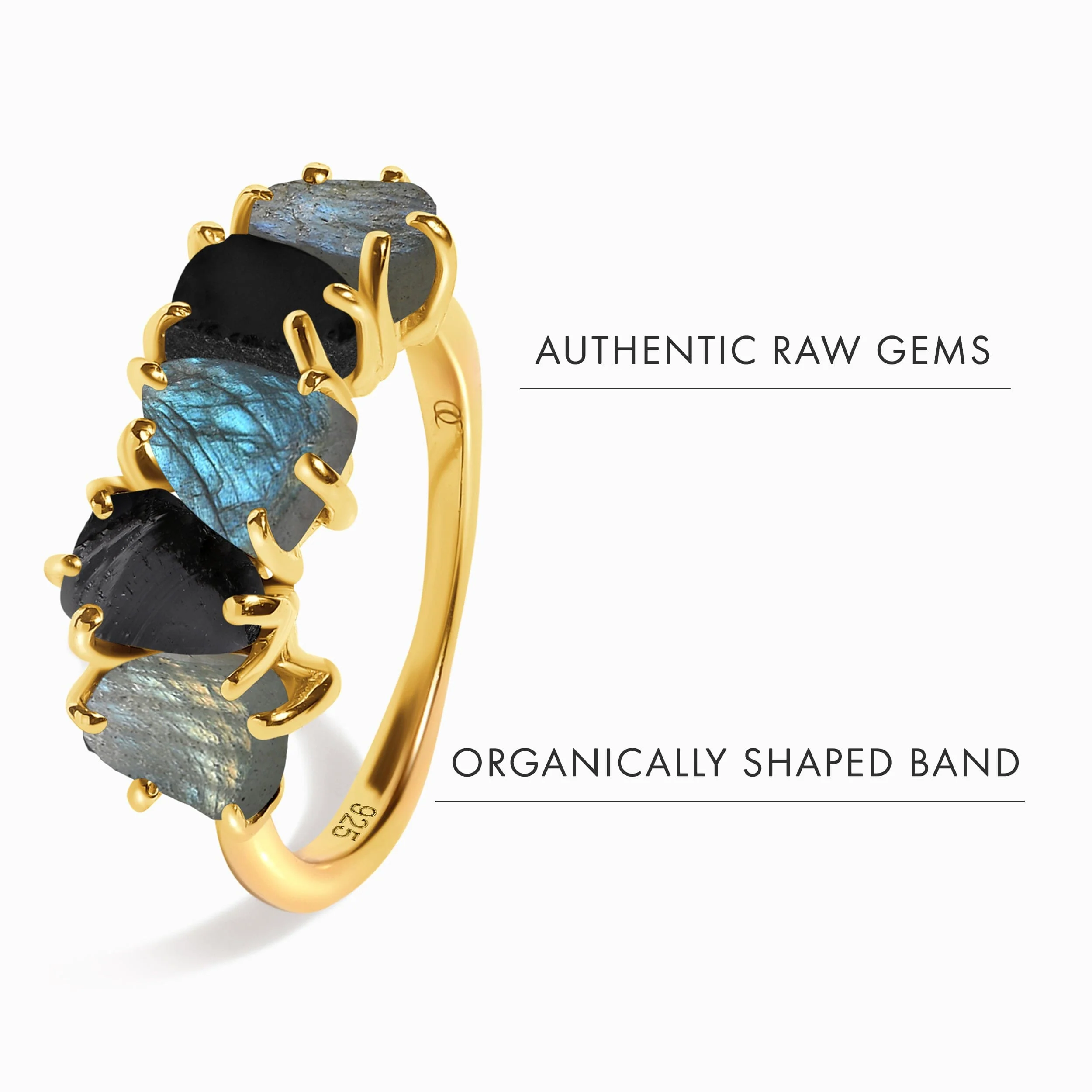 Raw Crystal Ring - Luminous Labradorite & Black Obsidian - Image 21