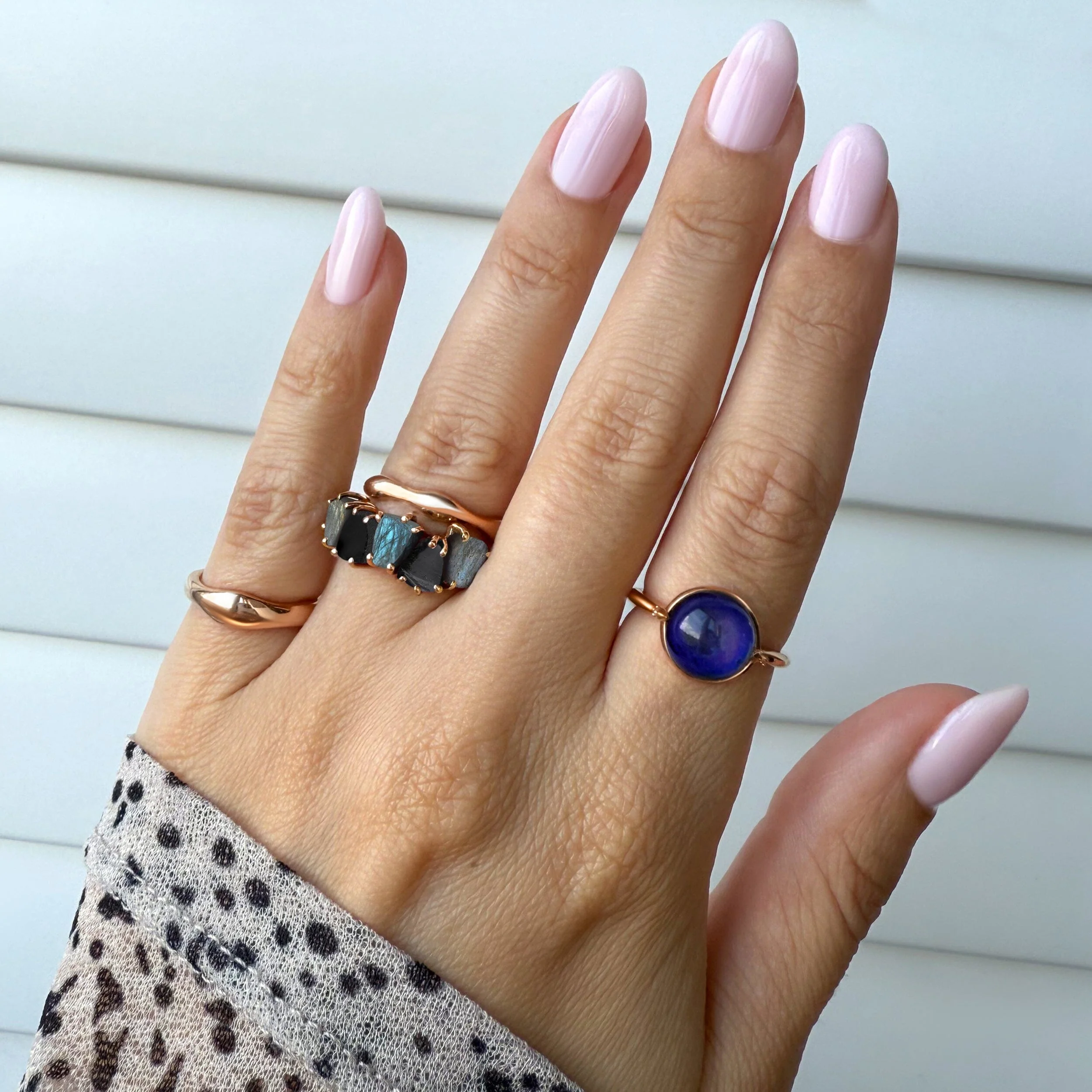 Raw Crystal Ring - Luminous Labradorite & Black Obsidian - Image 6