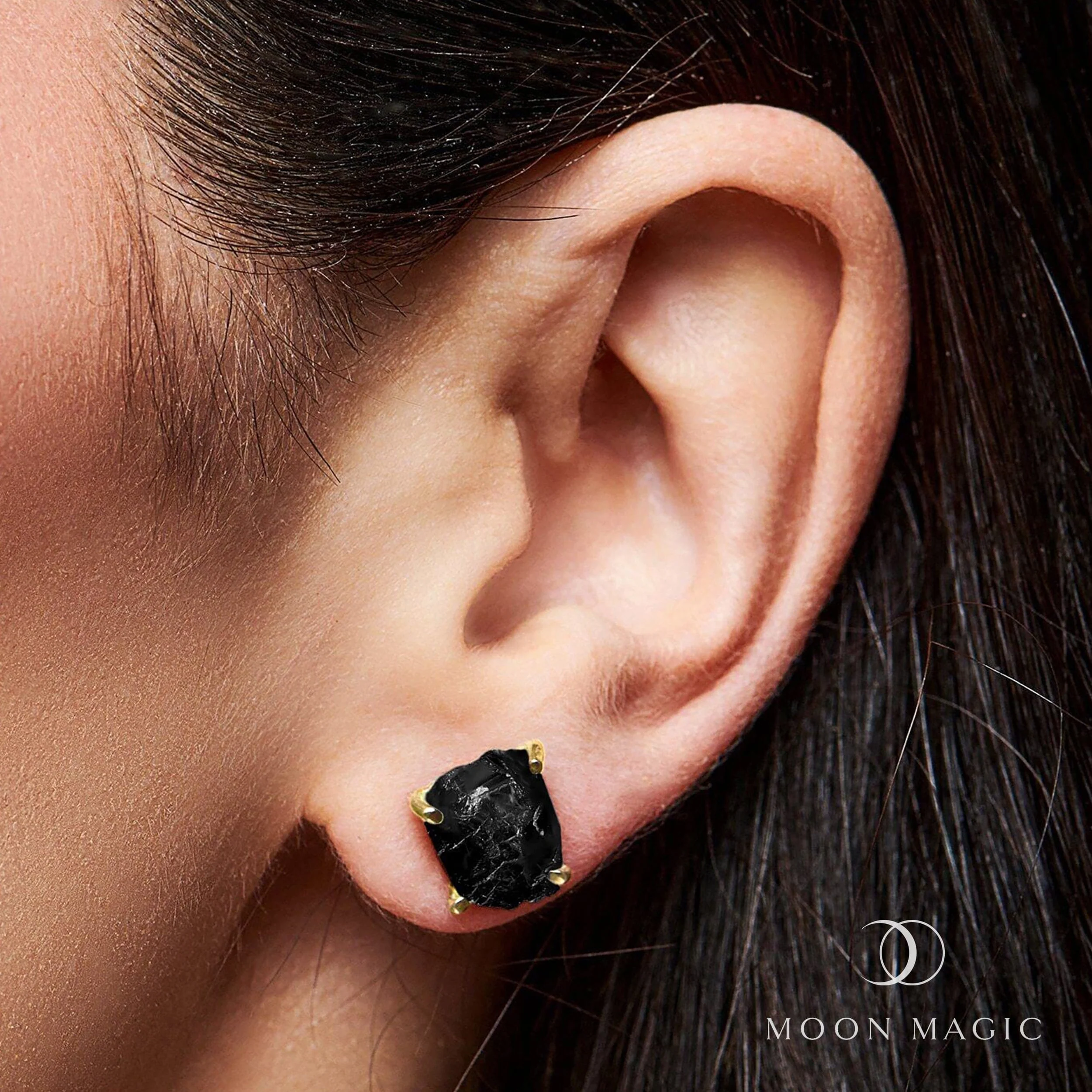 Raw Crystal Studs - Black Obsidian Studs - Image 6