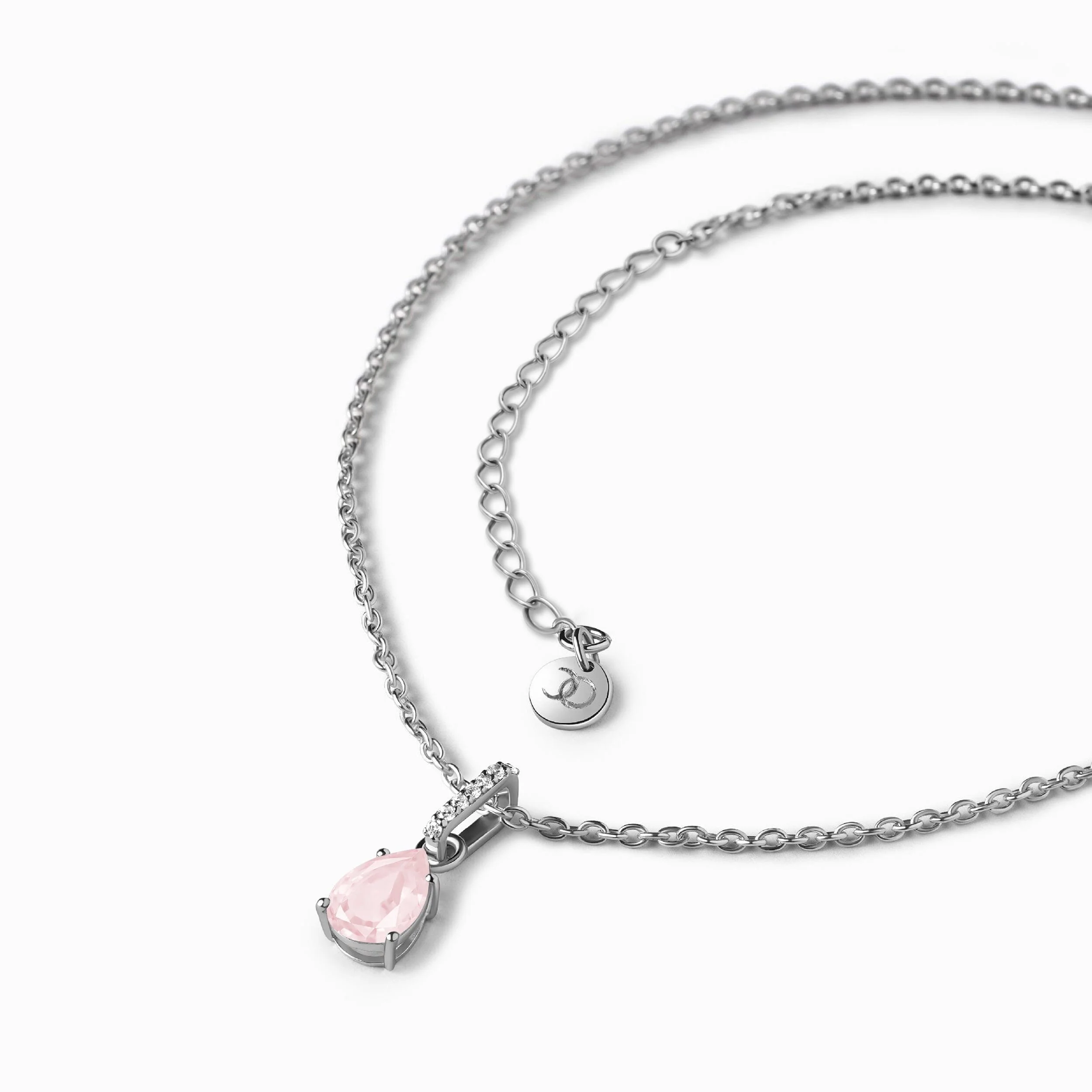 Rose Quartz Birthstone Sway Necklace & Herringbone Chain - Image 8