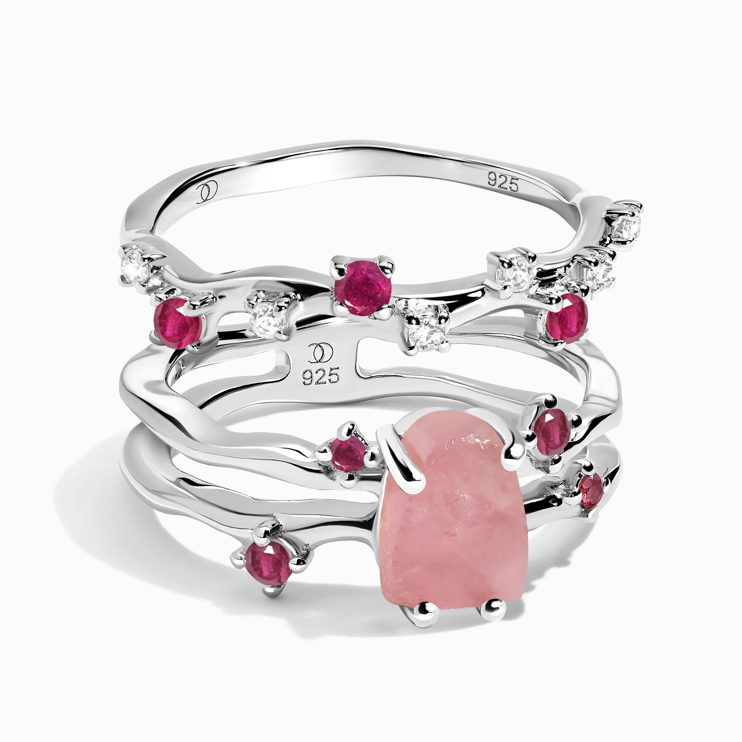 Rose Quartz Flow Ring & Ruby Stardust Band