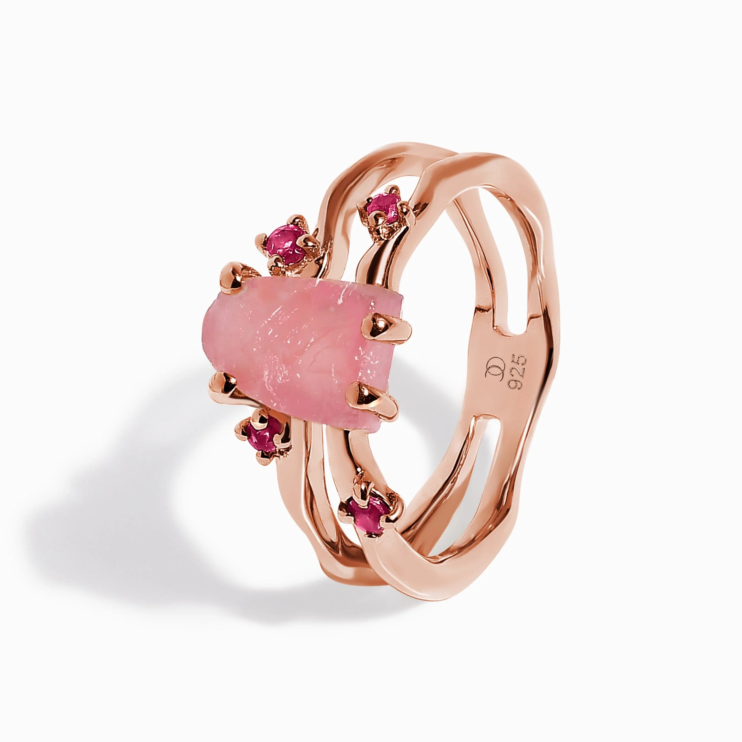 Raw Crystal Ring - Flow Rose Quartz Ruby - Image 16