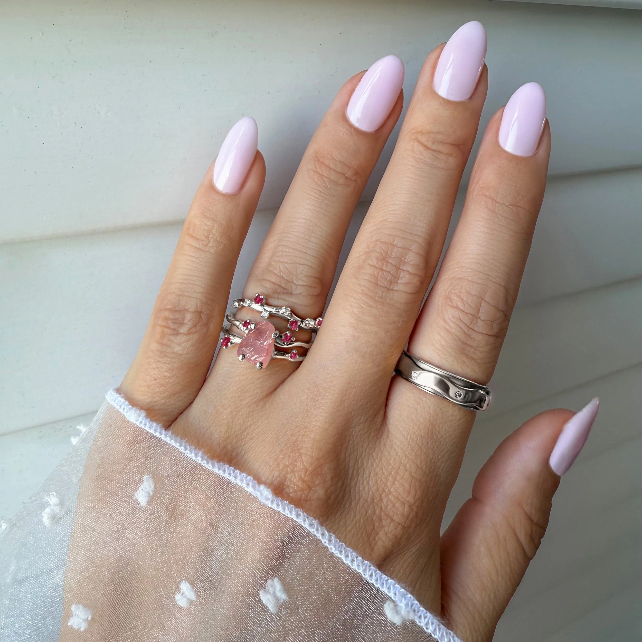 Rose Quartz Flow Ring & Ruby Stardust Band - Image 21