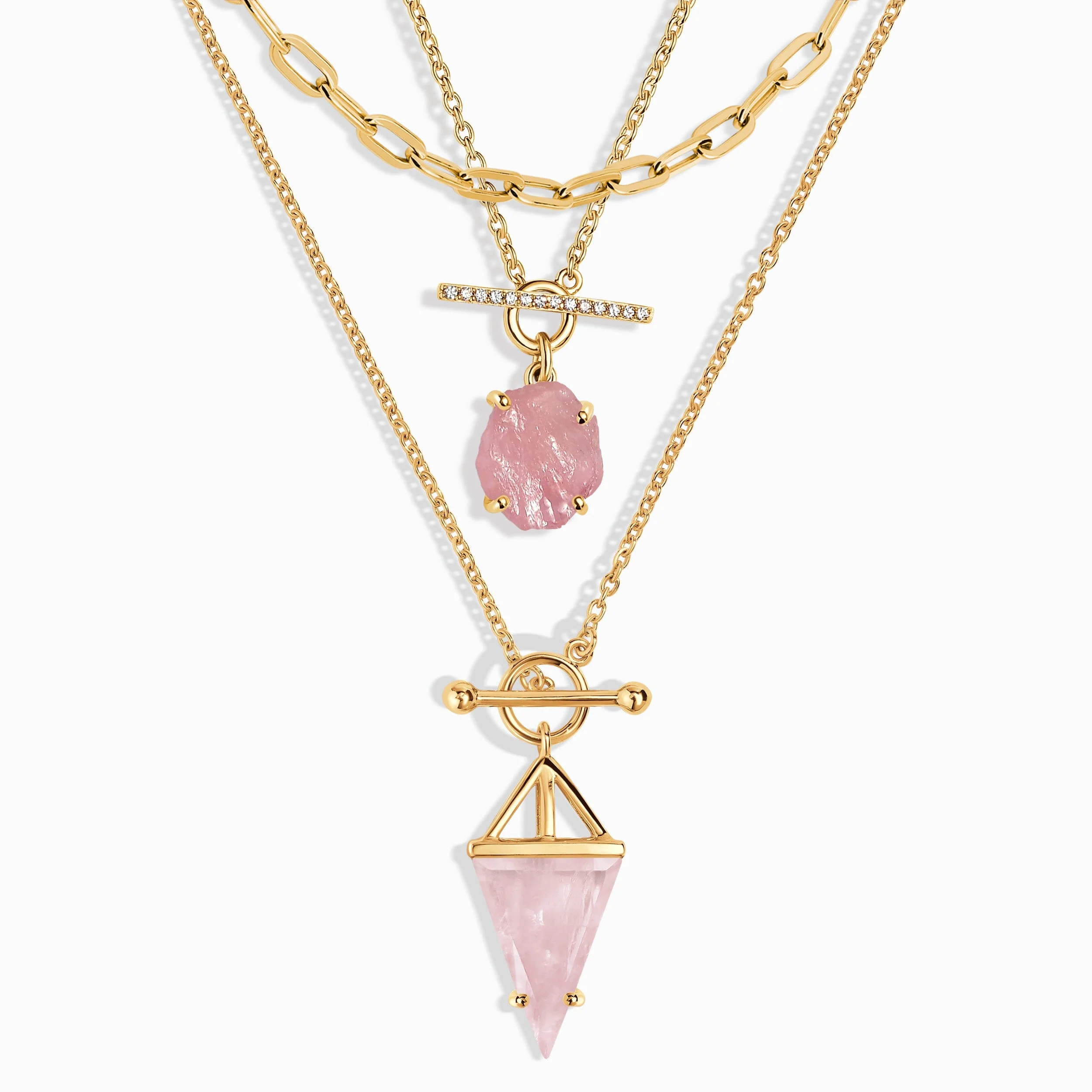 Rose Quartz Heroine T-Lock & Raw Crystal T-Lock Necklaces & Widelink Chain - Image 5