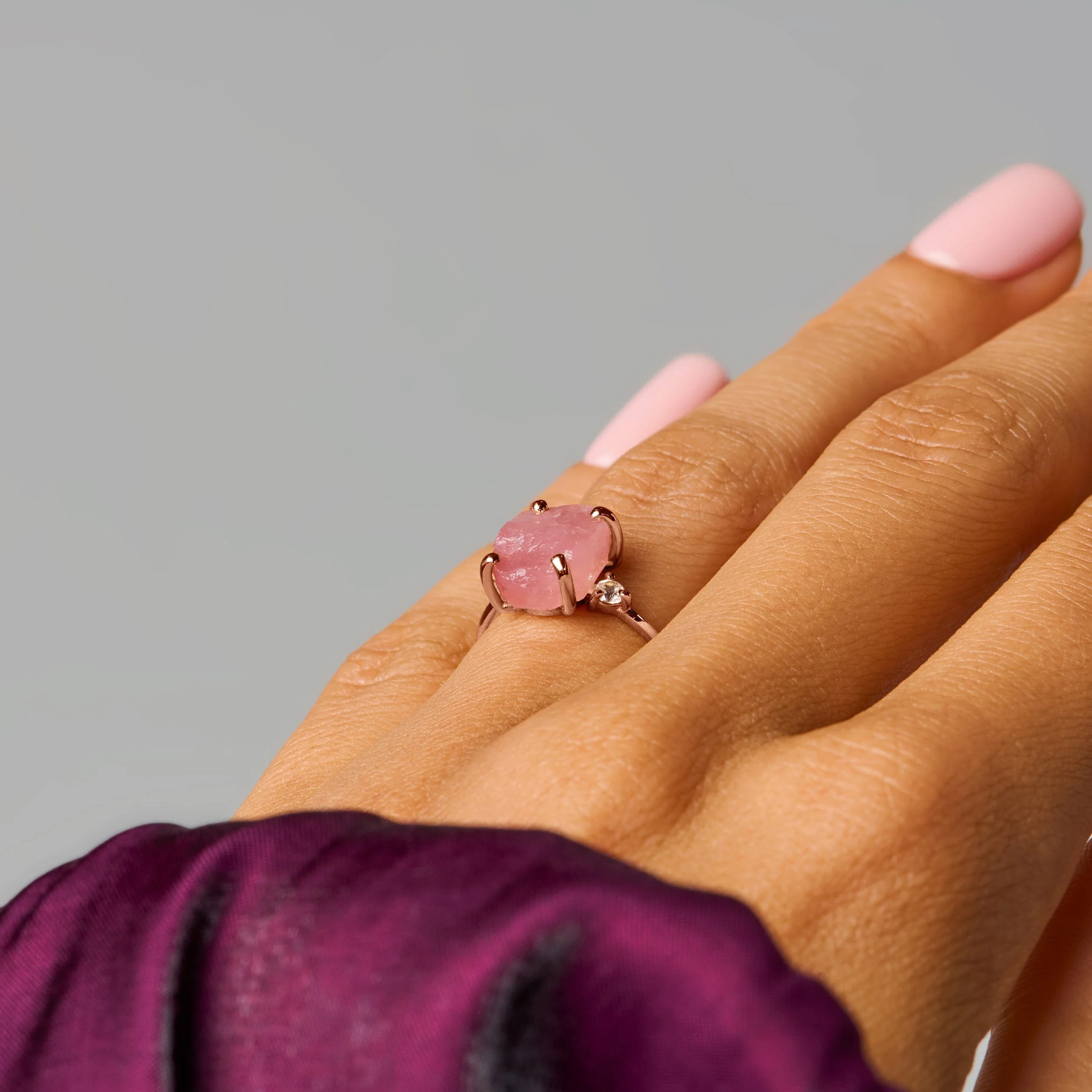 Rose Quartz Lab Diamond Ring - Raw Allure - Image 11
