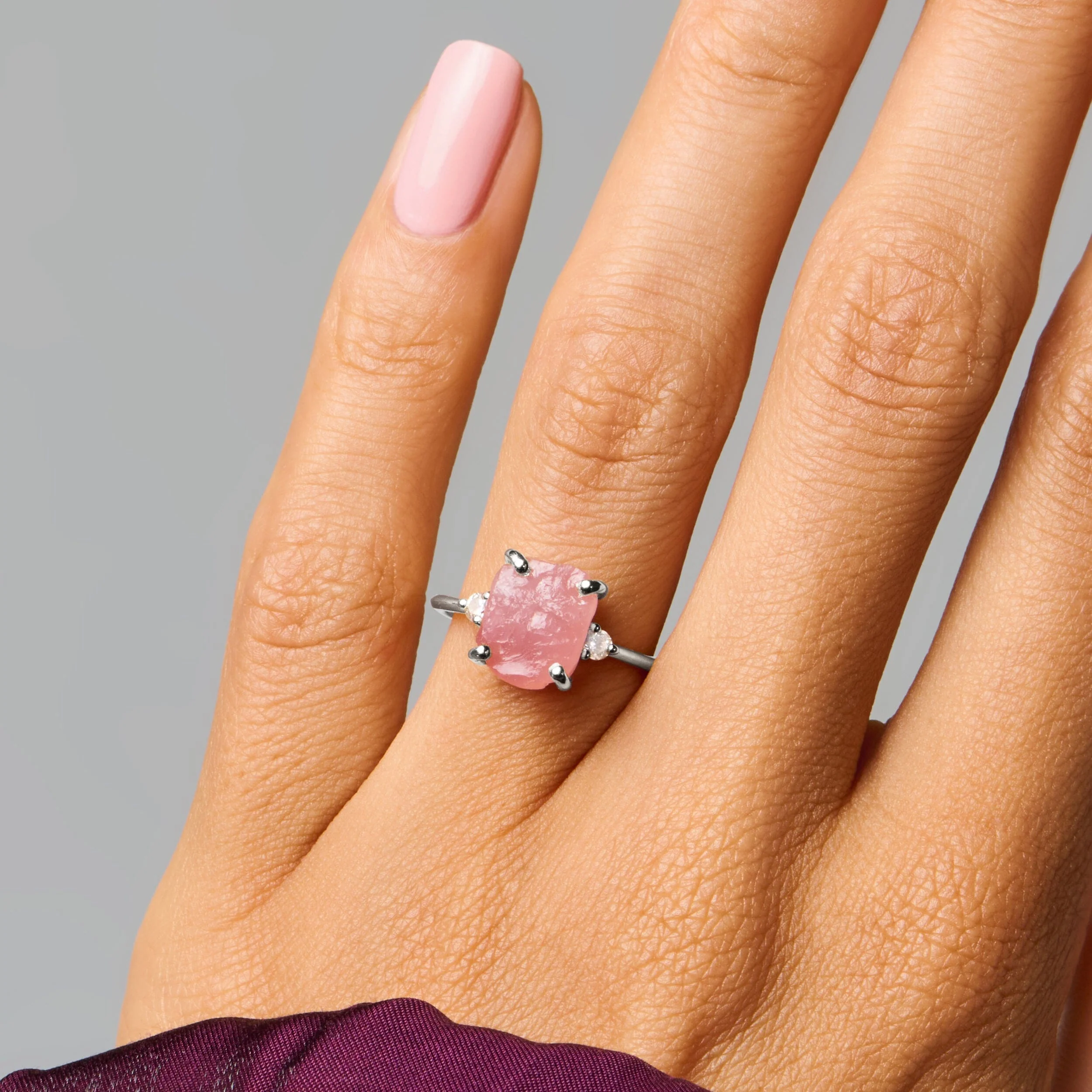 Rose Quartz Lab Diamond Ring - Raw Allure - Image 6