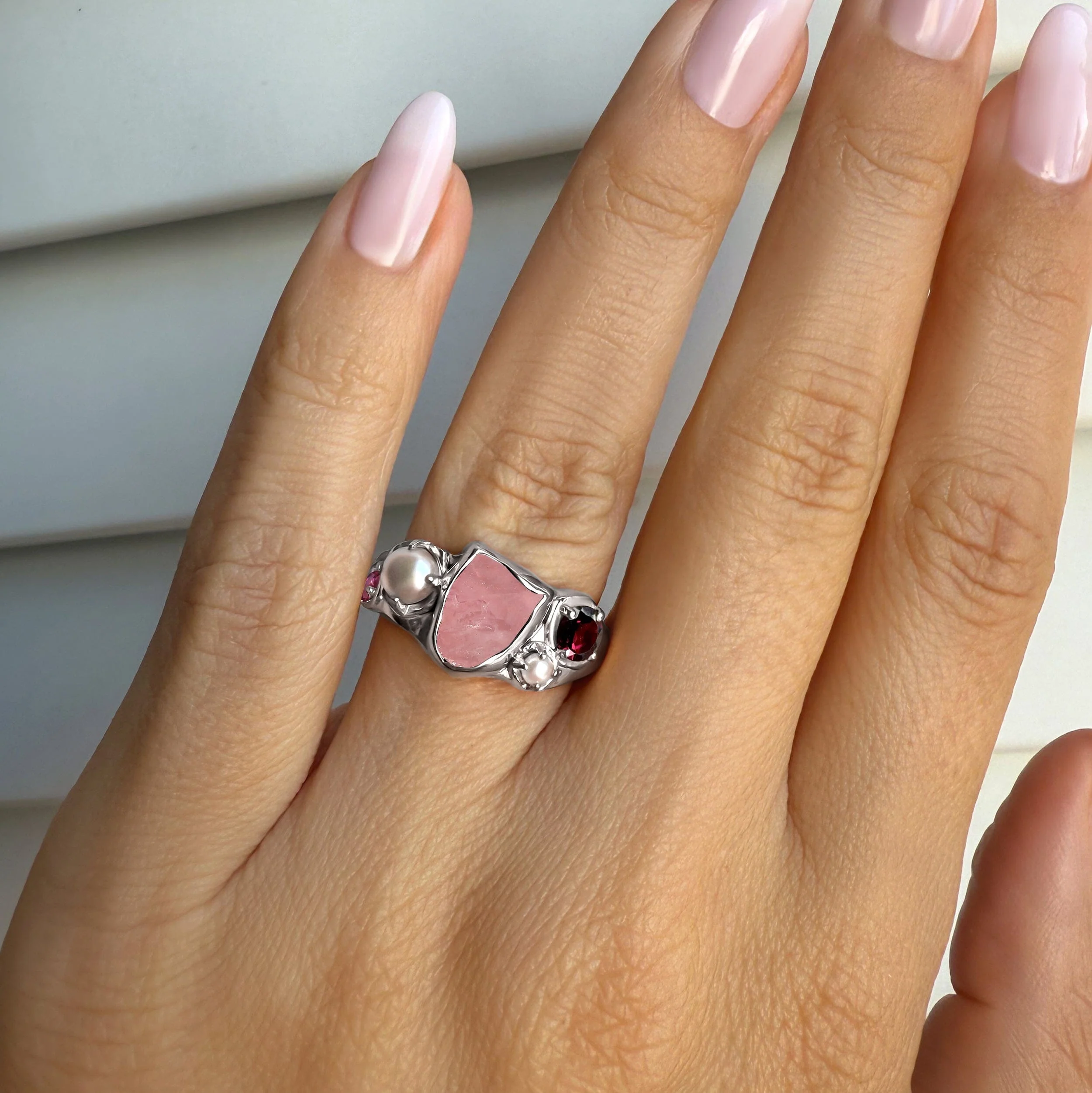 Rose Quartz Pearl Ring - Aurora Heirloom - Image 2