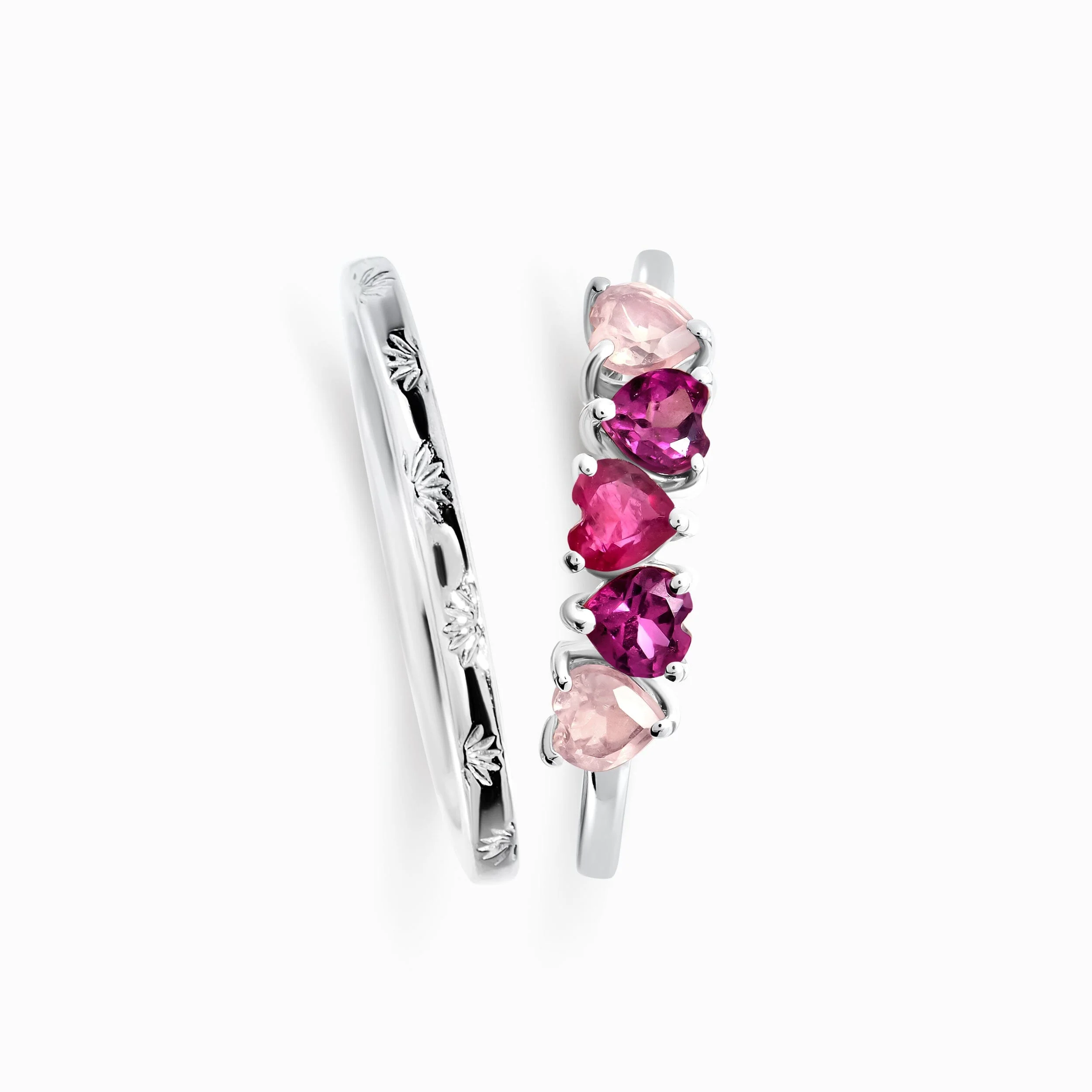Rose Quartz Rhodolite Ring - Crush On You & Starry Ring - Sky
