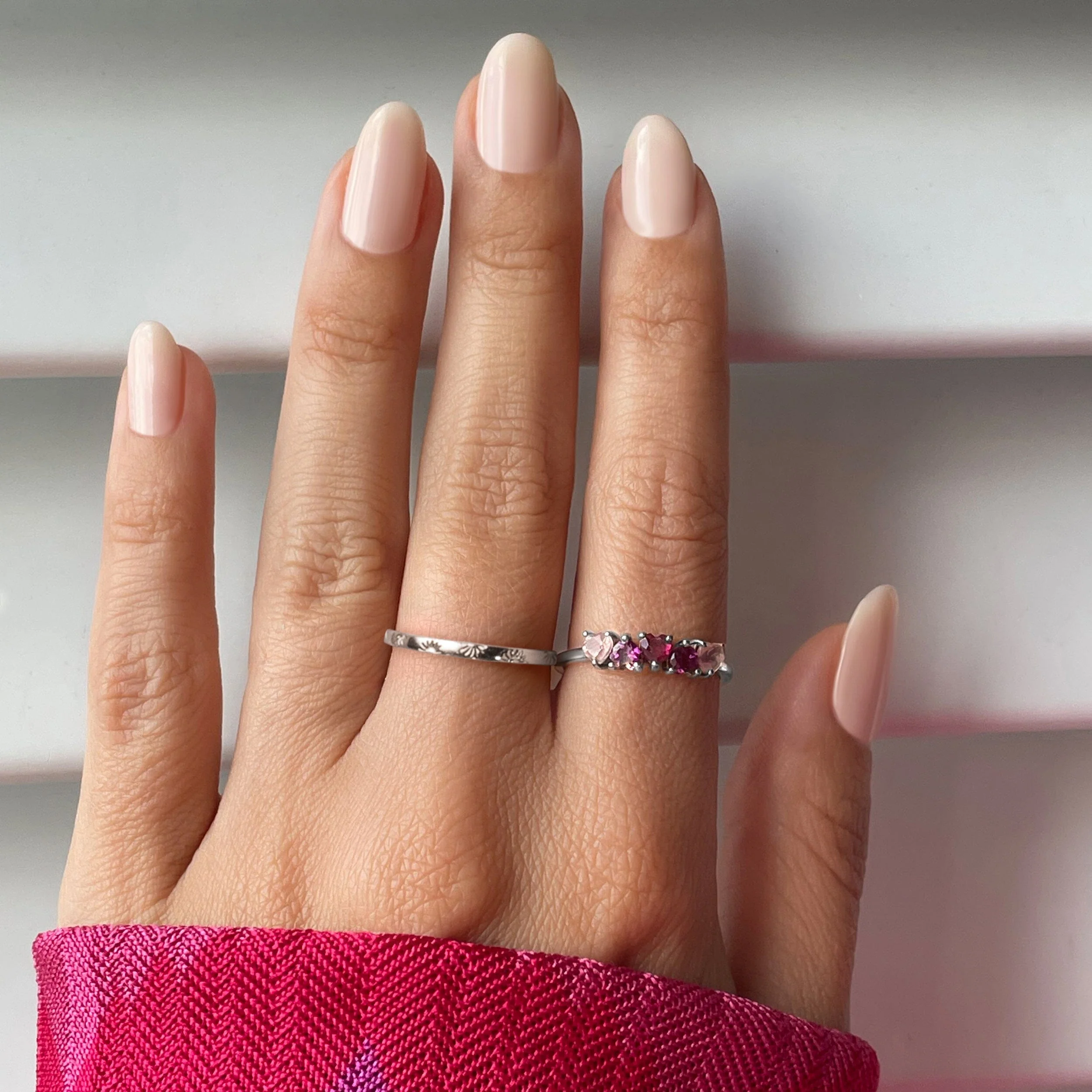 Rose Quartz Rhodolite Ring - Crush On You & Starry Ring - Sky - Image 2
