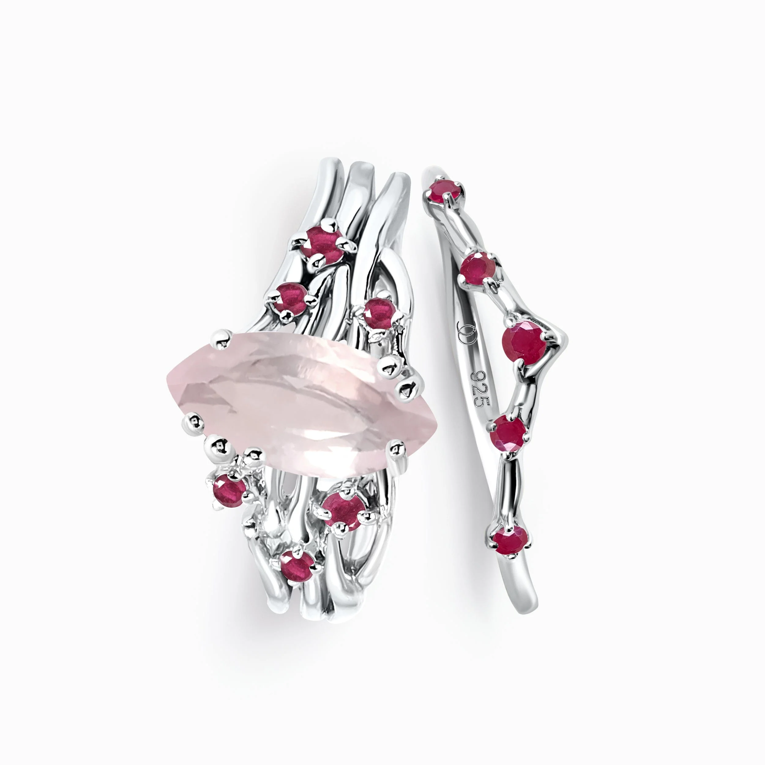 Rose Quartz Ruby Radiance Ring & Cosmic Crown Band