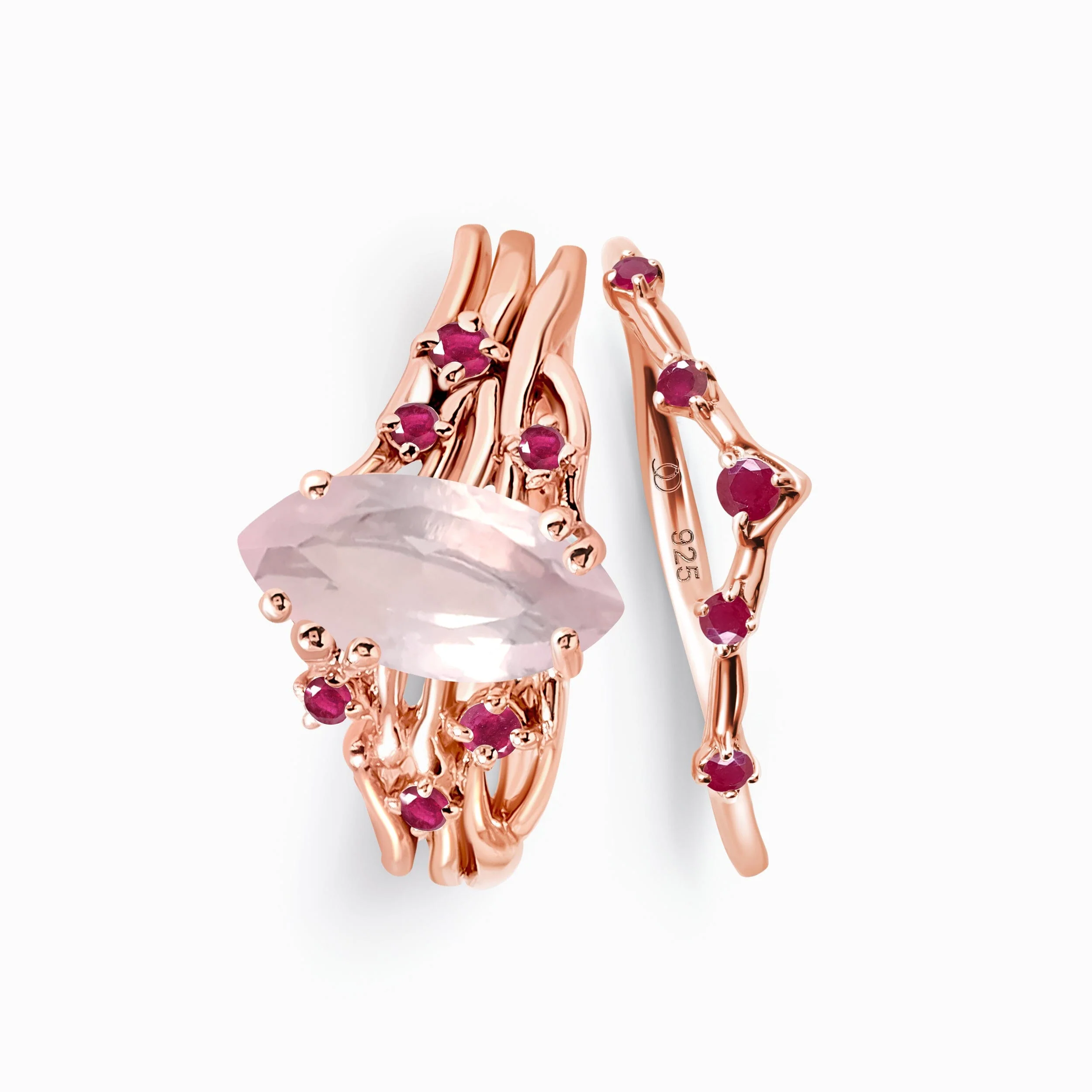 Rose Quartz Ruby Radiance Ring & Cosmic Crown Band - Image 3