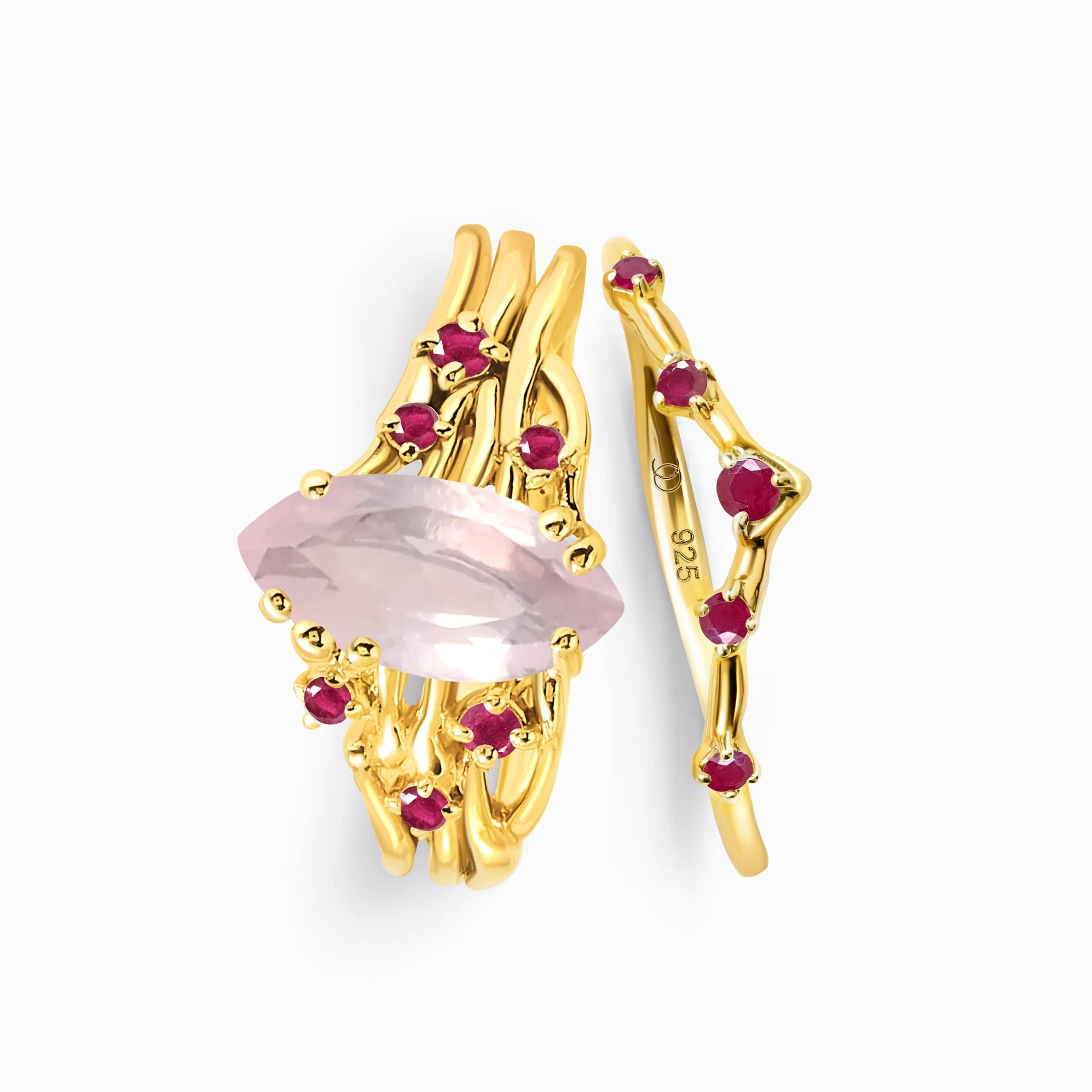 Rose Quartz Ruby Radiance Ring & Cosmic Crown Band - Image 5