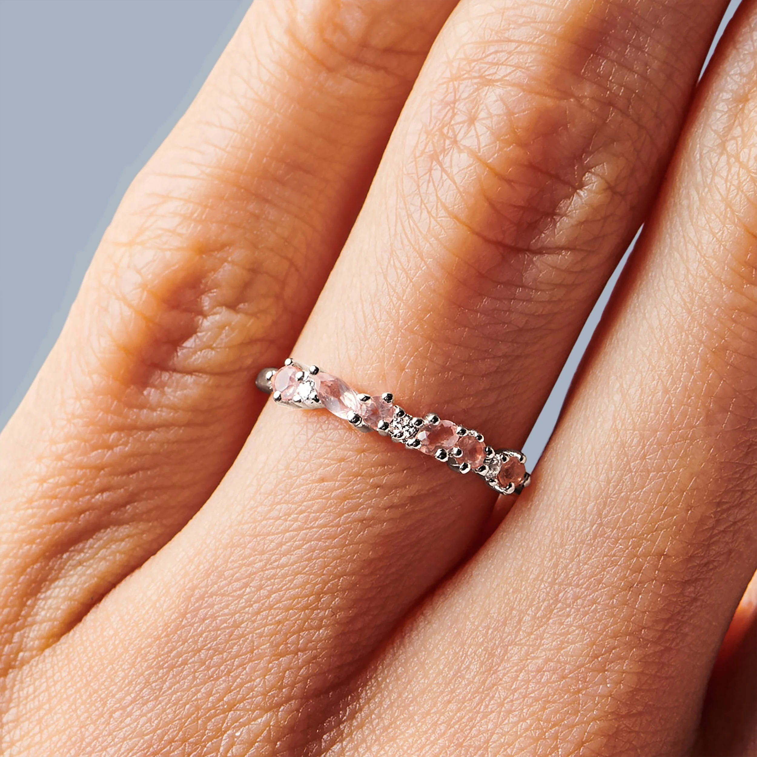 Rose Quartz White Zircon Ring - Grace - Image 2