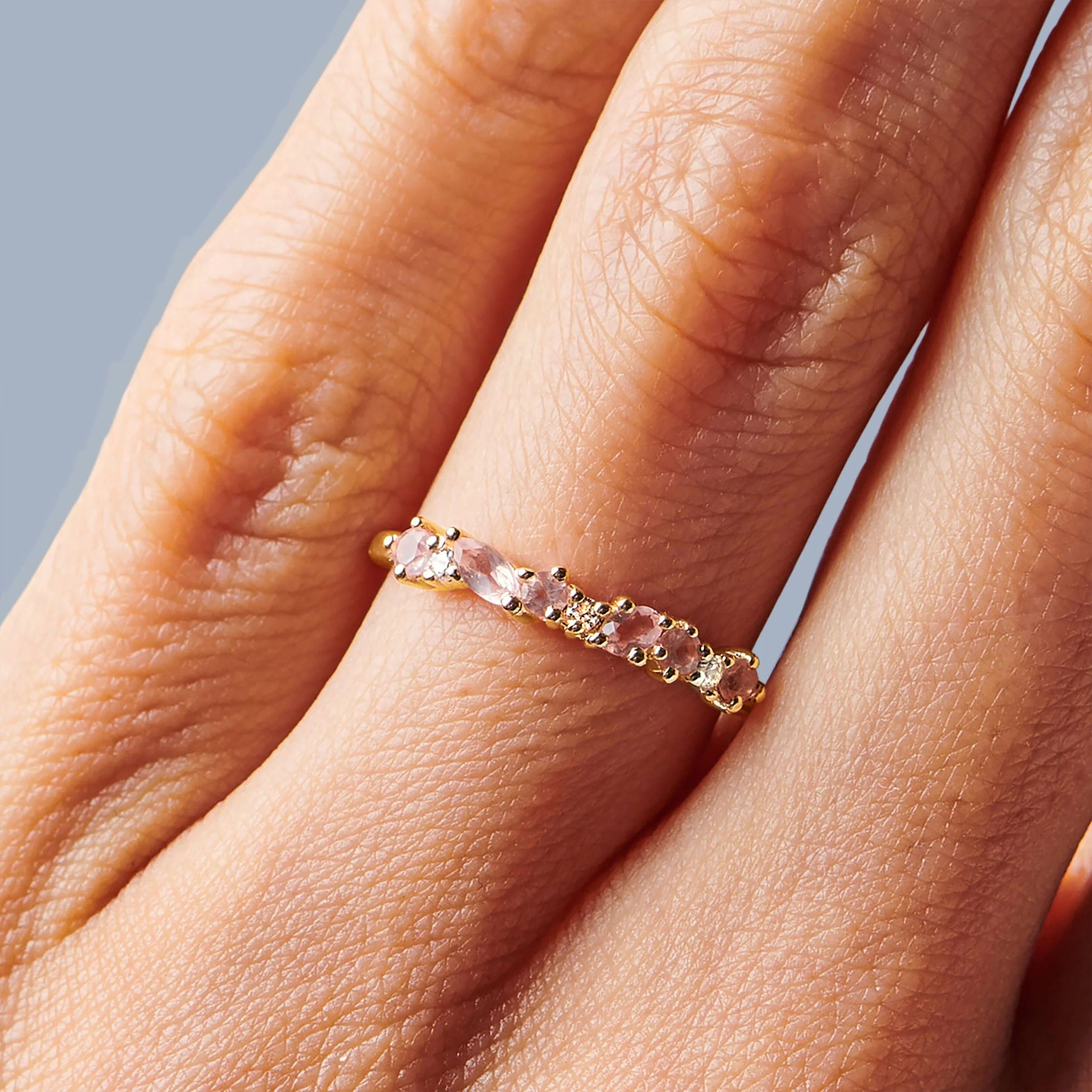 Rose Quartz White Zircon Ring - Grace - Image 6