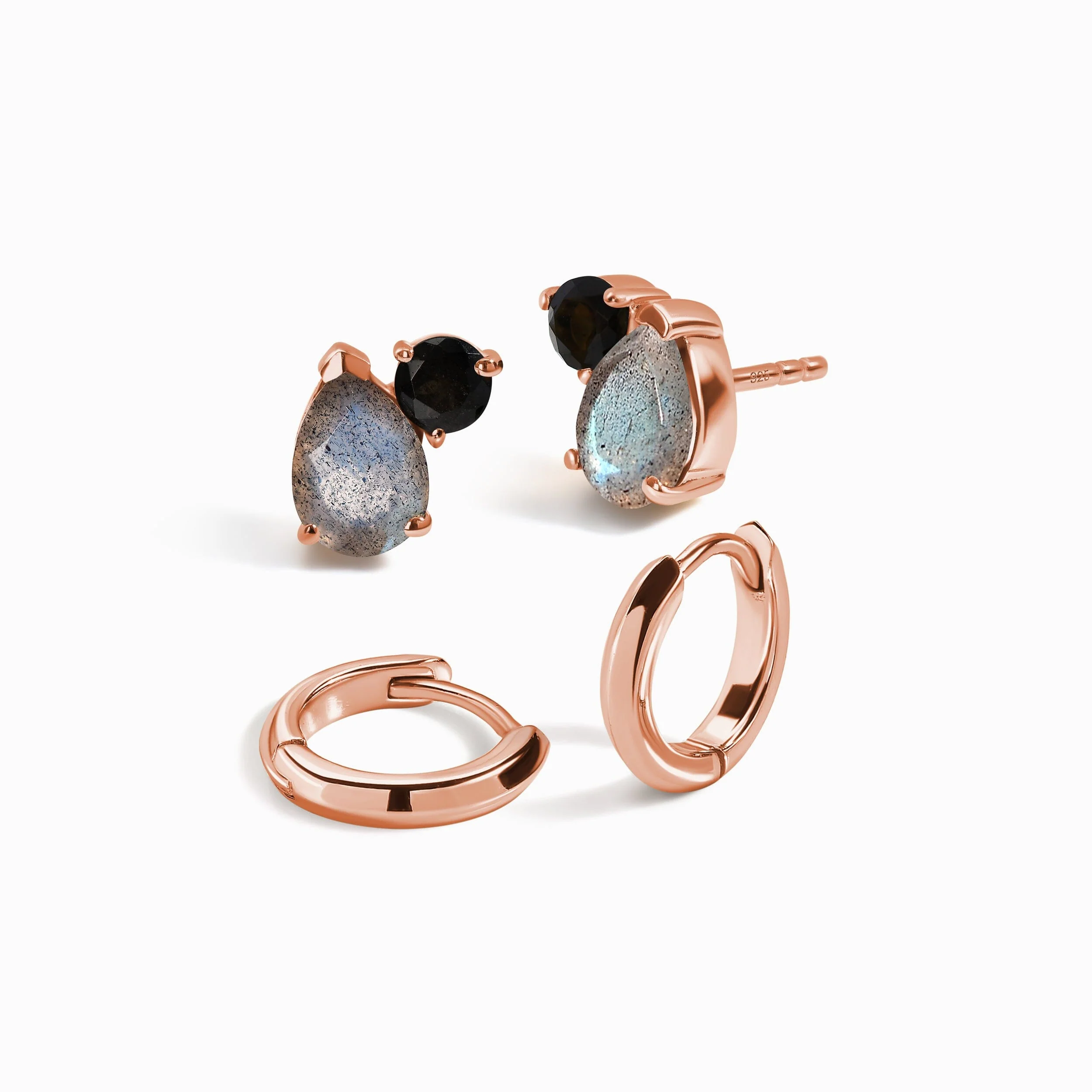 Wholeness Hoops & Toi Et Moi Studs - Labradorite & Black Obsidian - Image 3